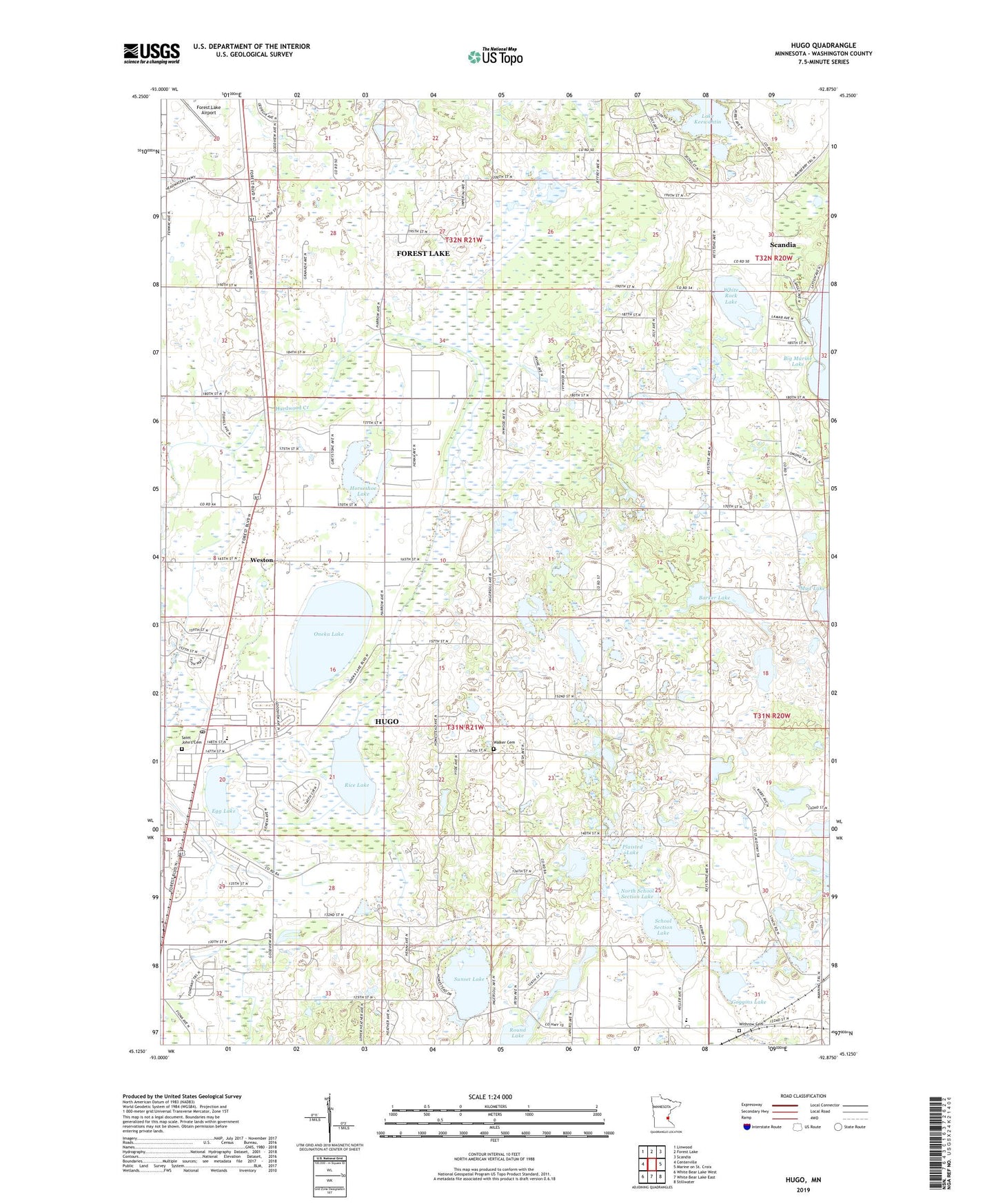 Hugo Minnesota US Topo Map Image