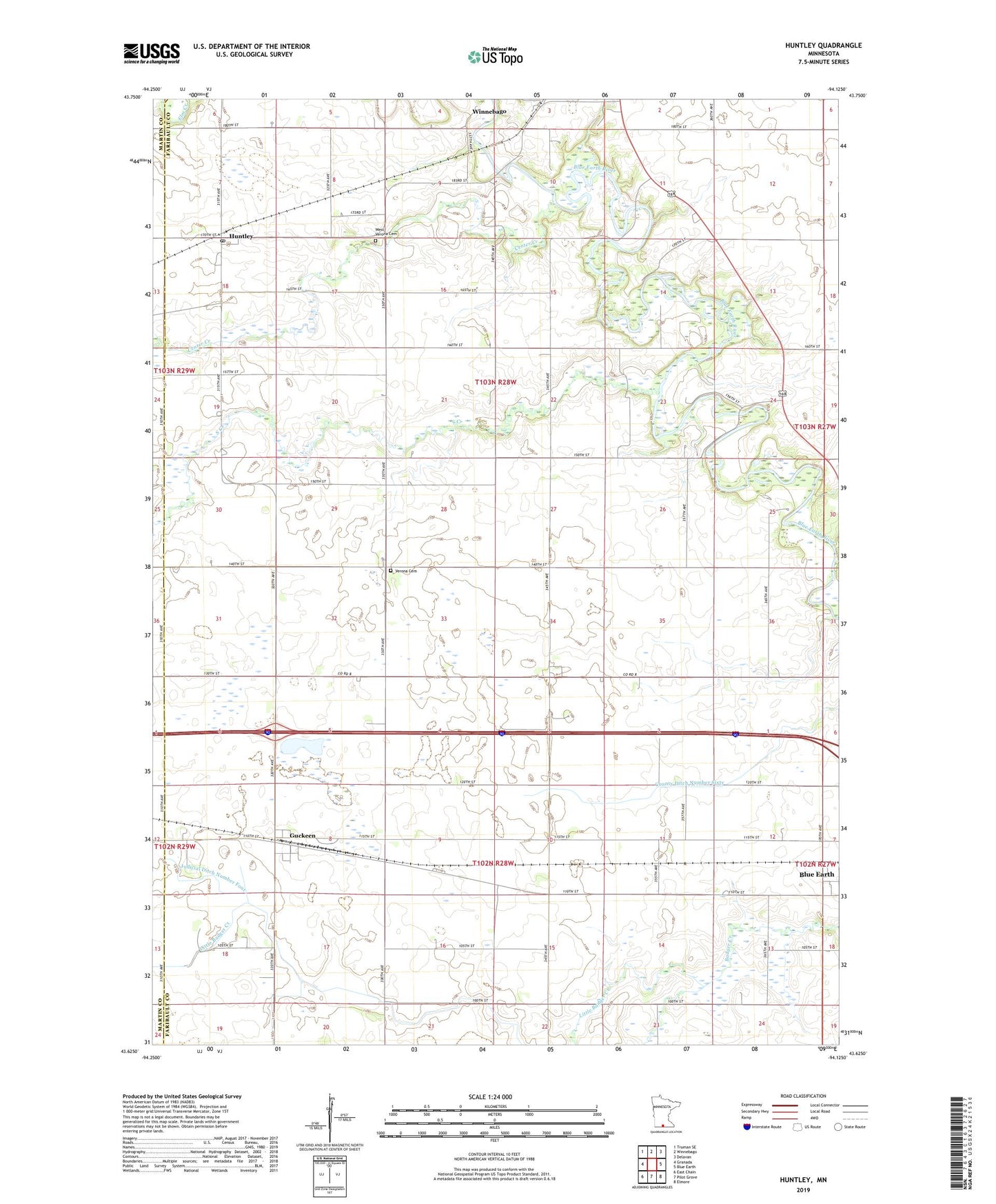 Huntley Minnesota US Topo Map Image