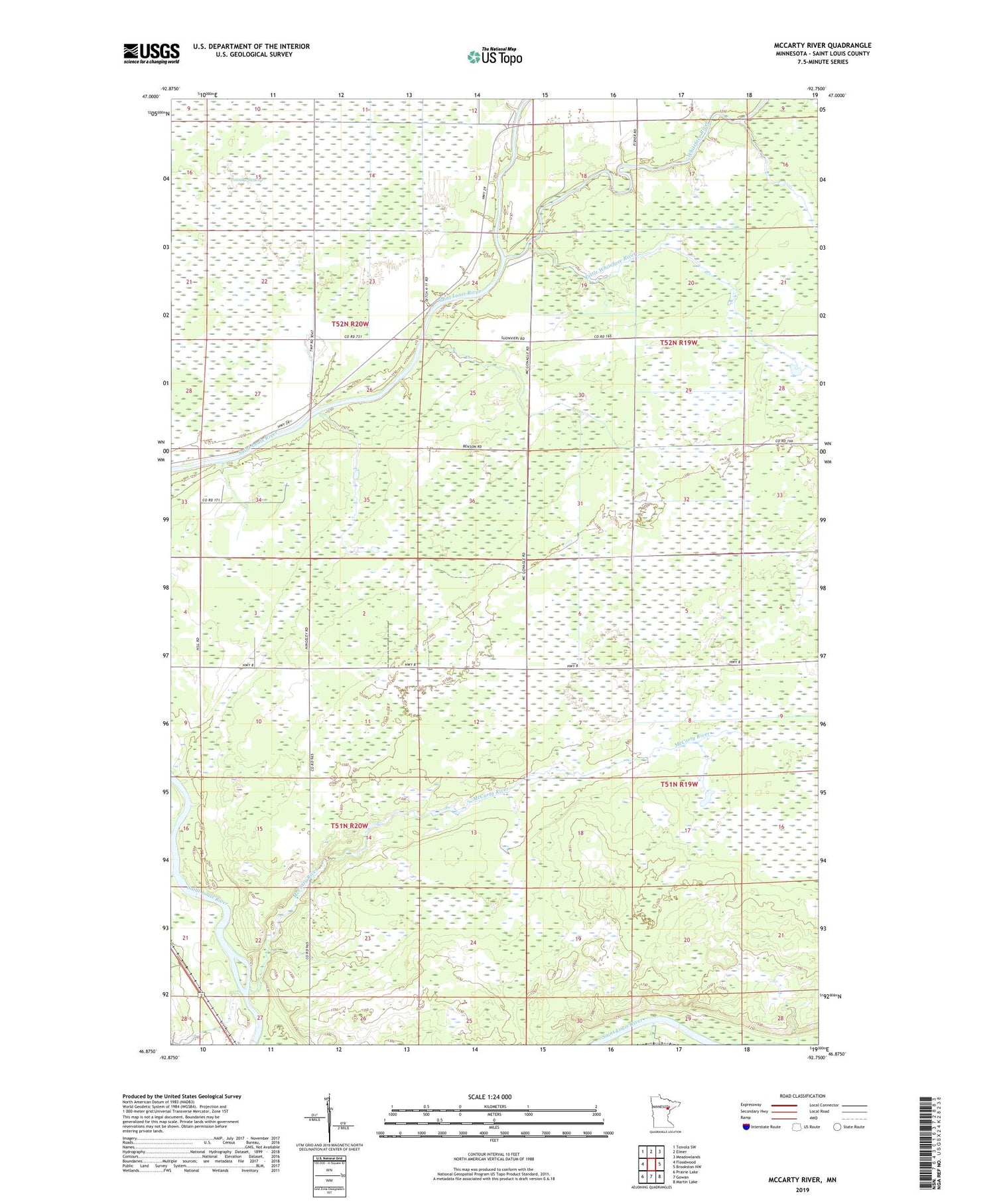 McCarty River Minnesota US Topo Map Image
