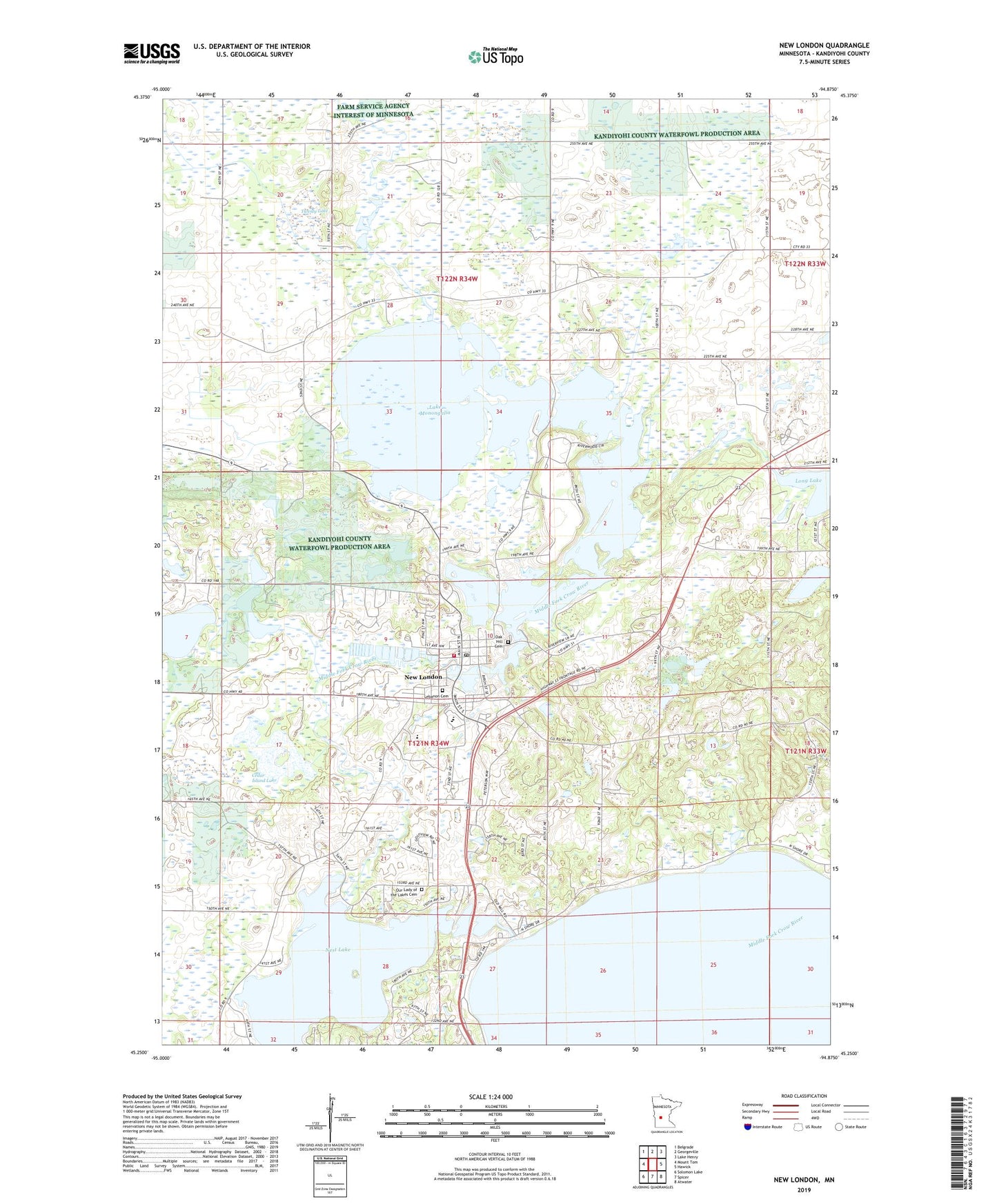 New London Minnesota US Topo Map Image