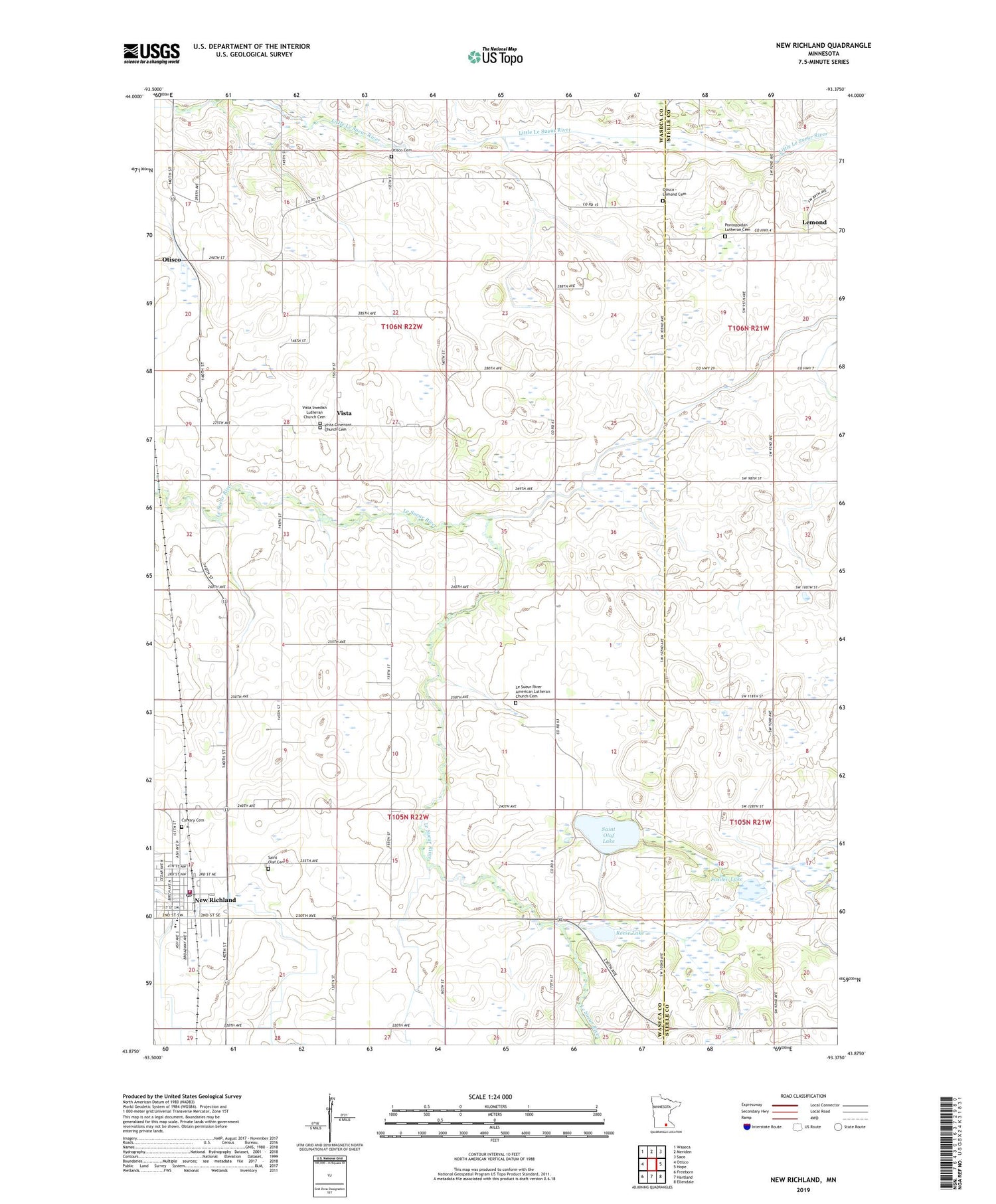 New Richland Minnesota US Topo Map Image
