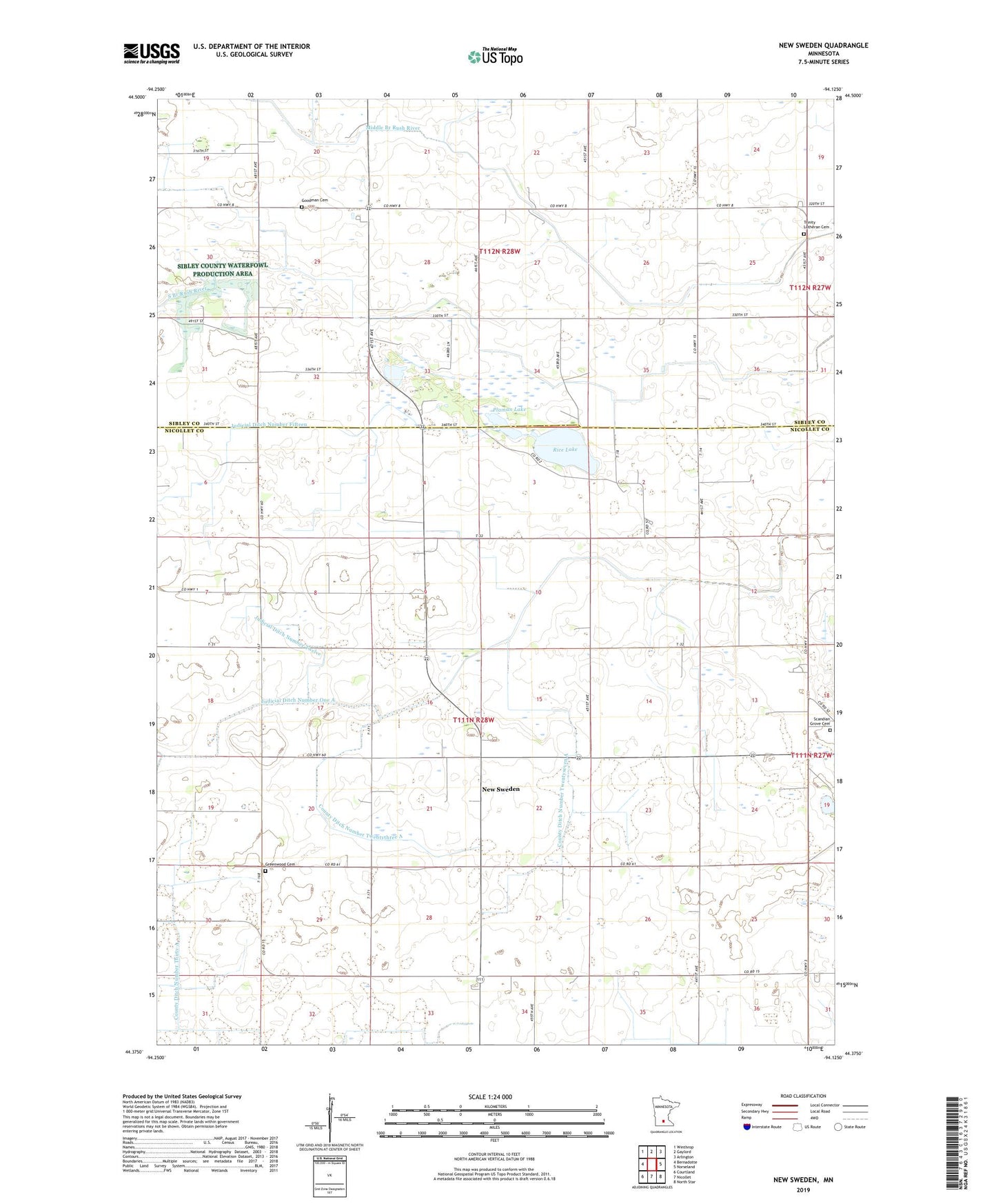 New Sweden Minnesota US Topo Map Image
