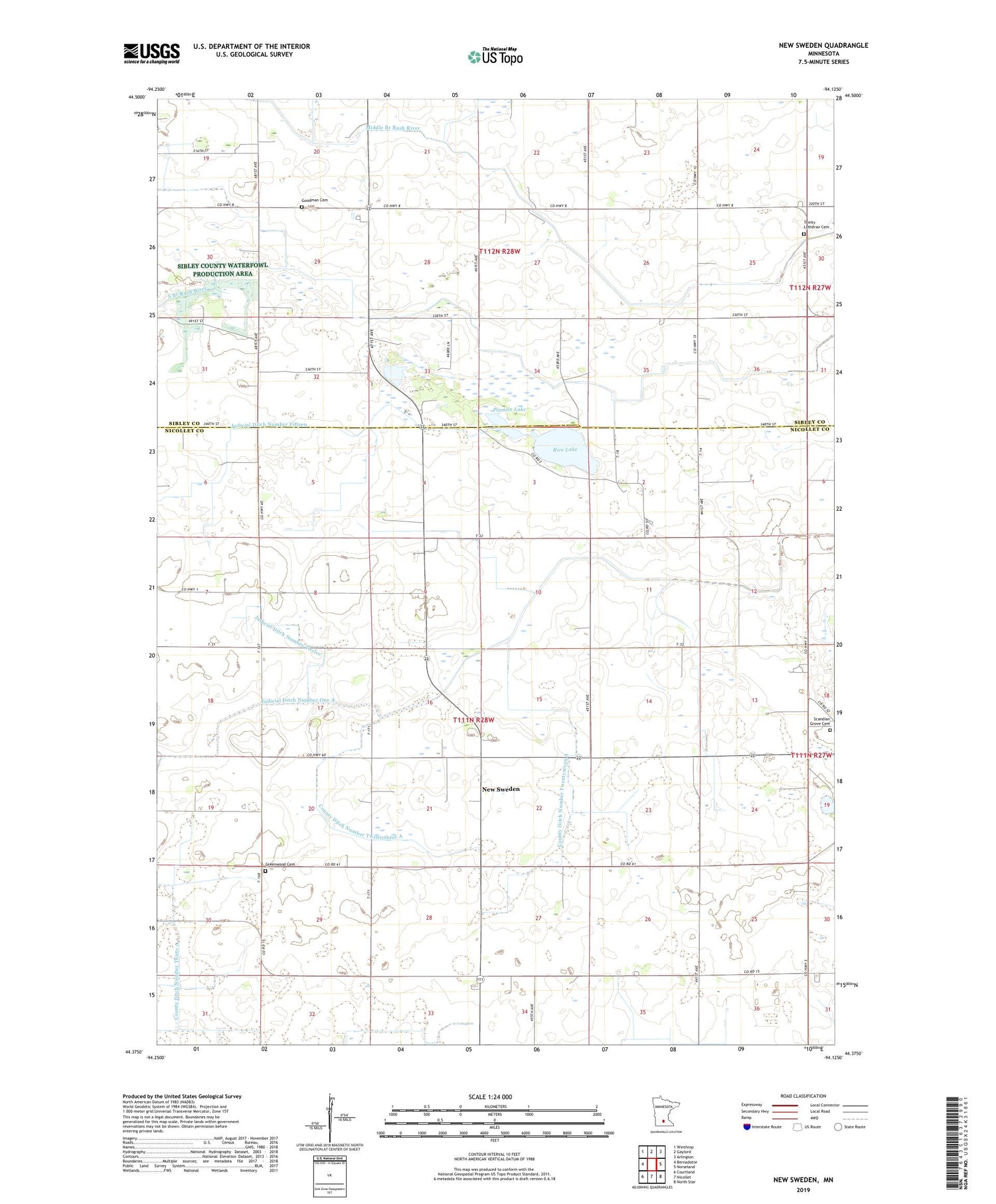 New Sweden Minnesota US Topo Map Image