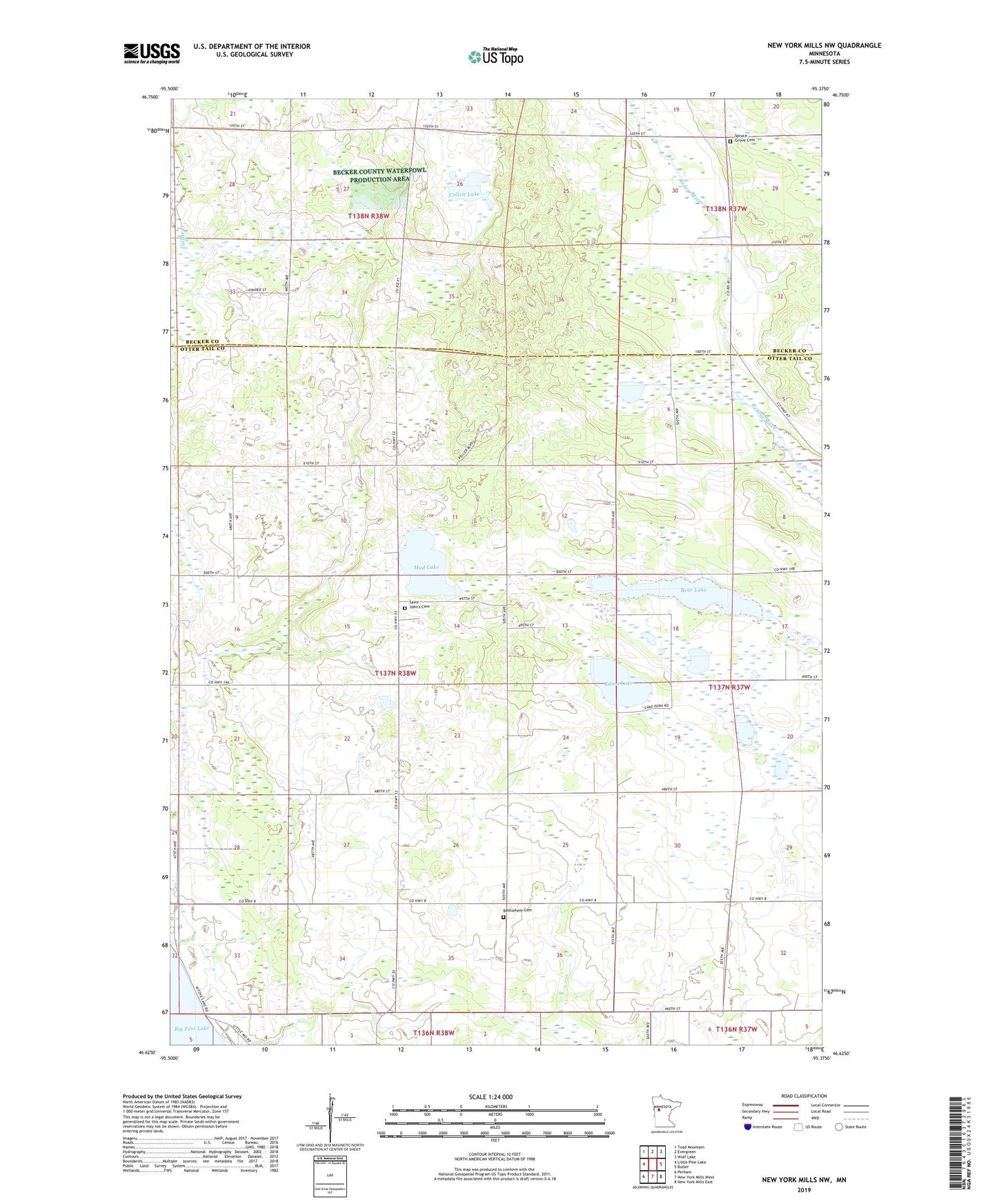 New York Mills NW Minnesota US Topo Map Image