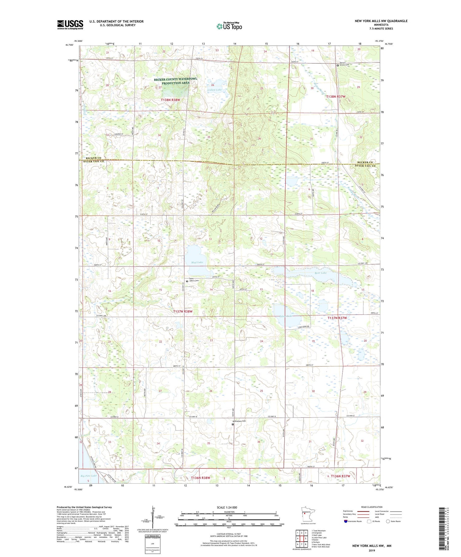 New York Mills NW Minnesota US Topo Map Image