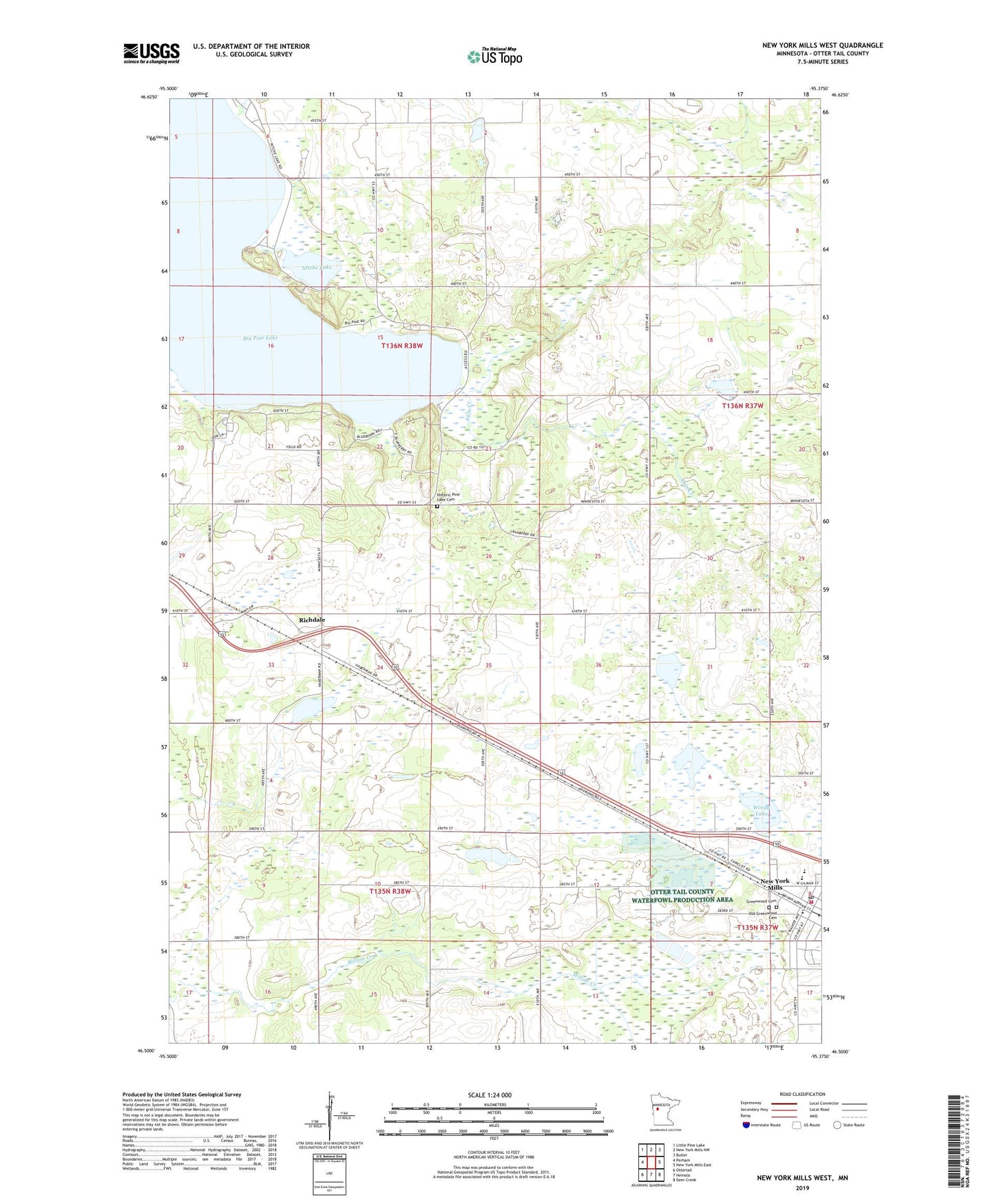New York Mills West Minnesota US Topo Map Image