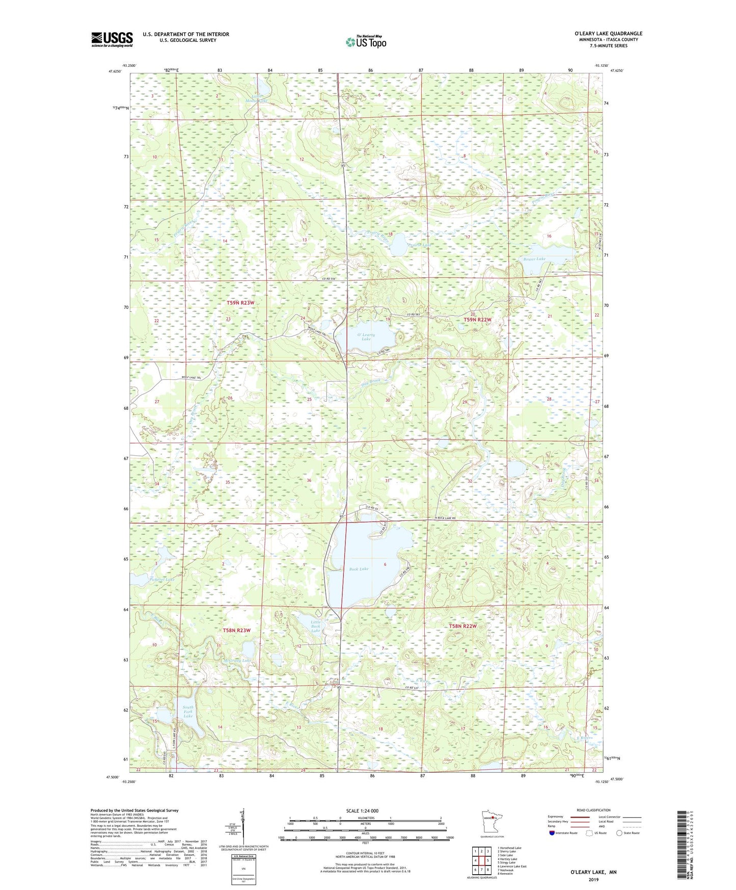 O'Leary Lake Minnesota US Topo Map Image