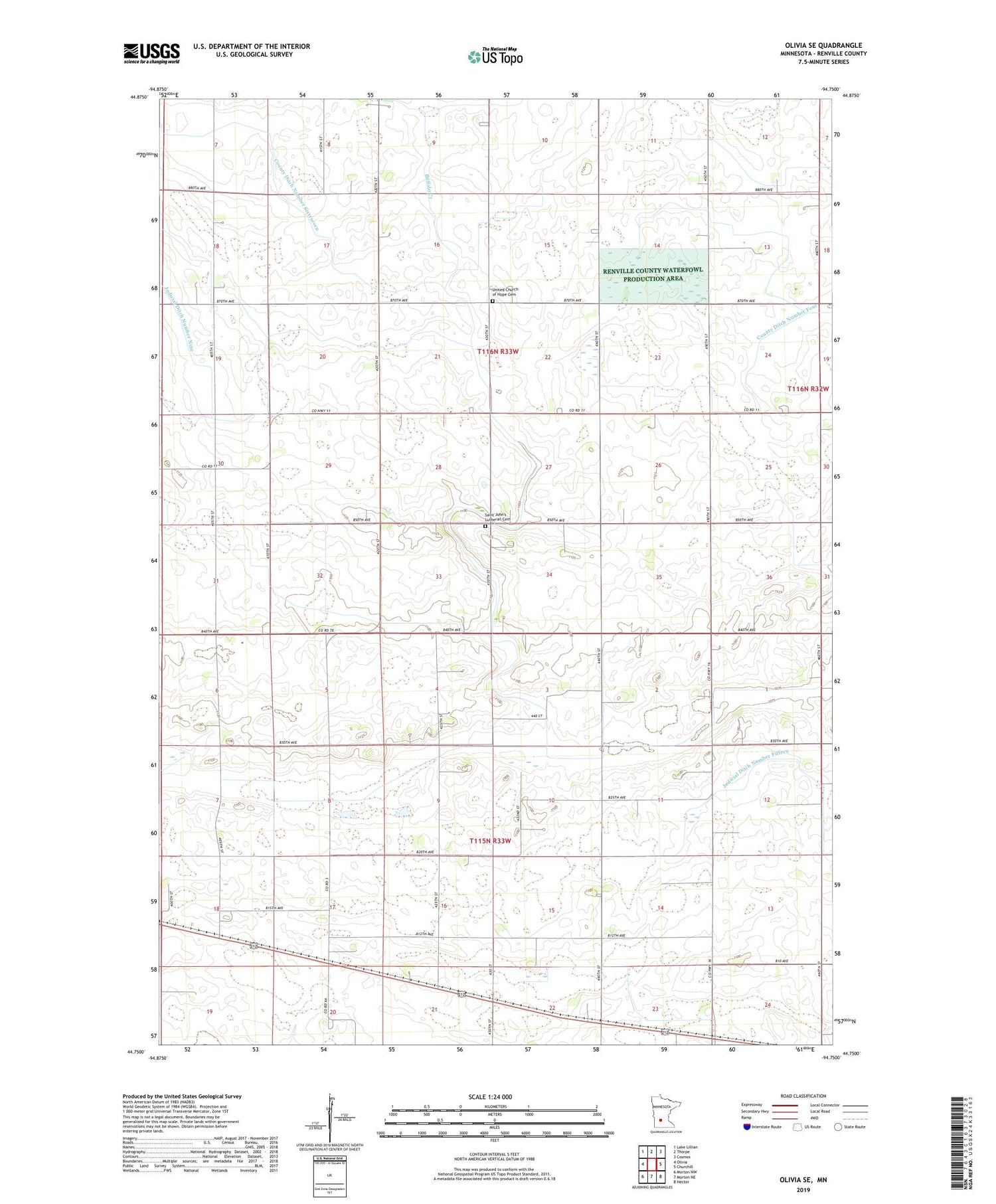 Olivia SE Minnesota US Topo Map Image