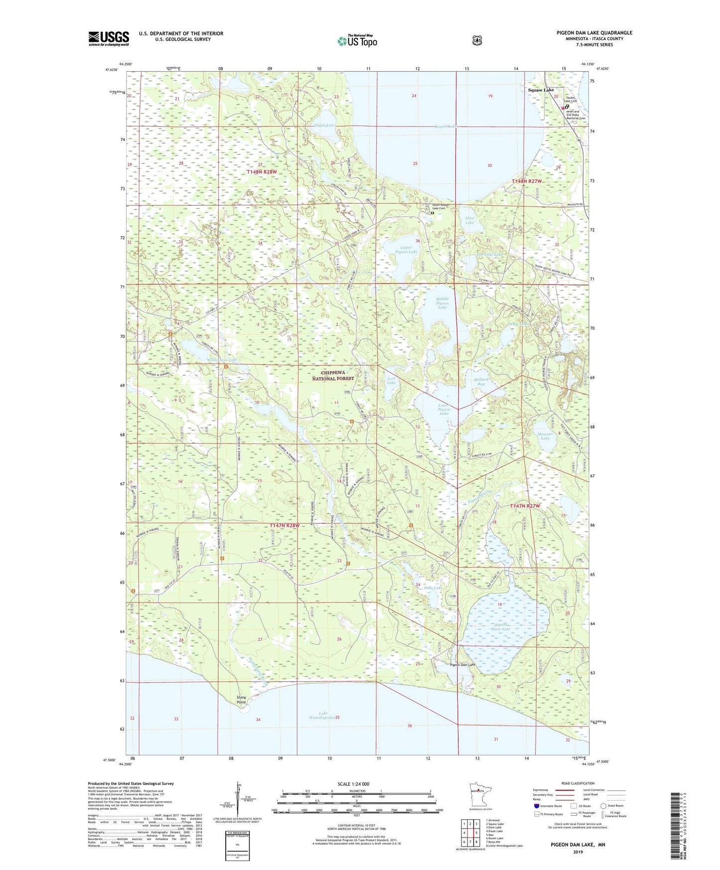 Pigeon Dam Lake Minnesota US Topo Map Image