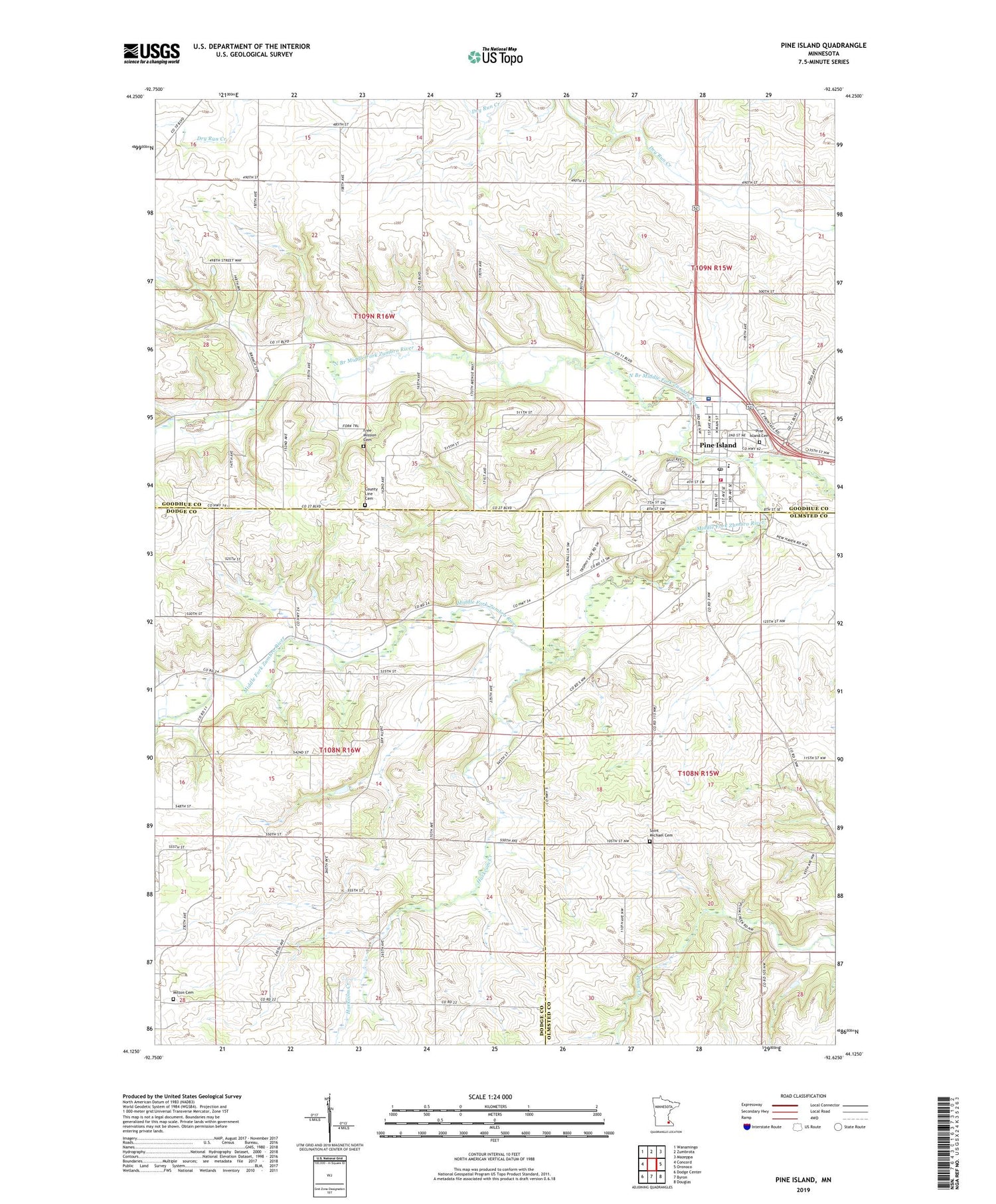 Pine Island Minnesota US Topo Map Image