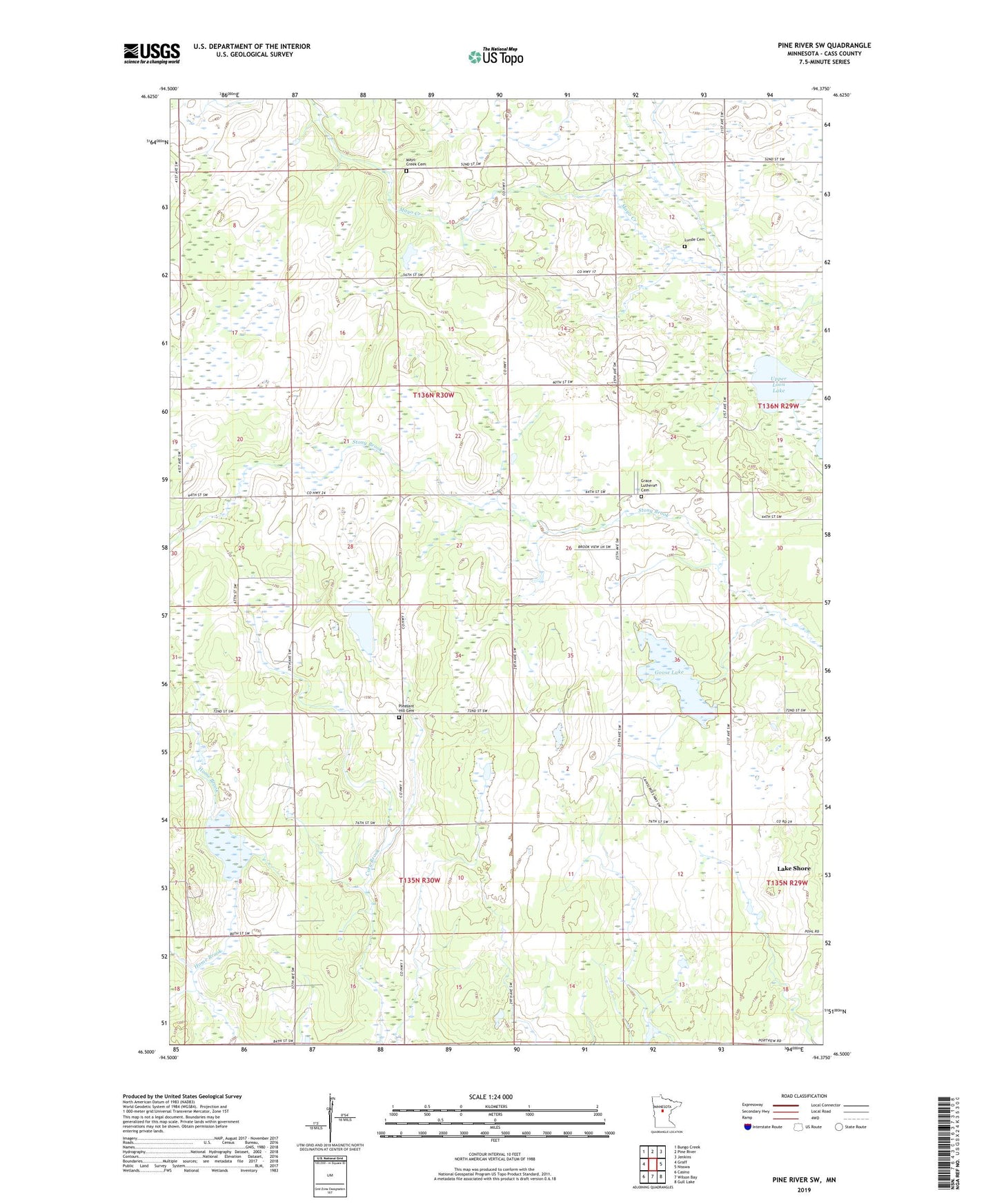 Pine River SW Minnesota US Topo Map Image