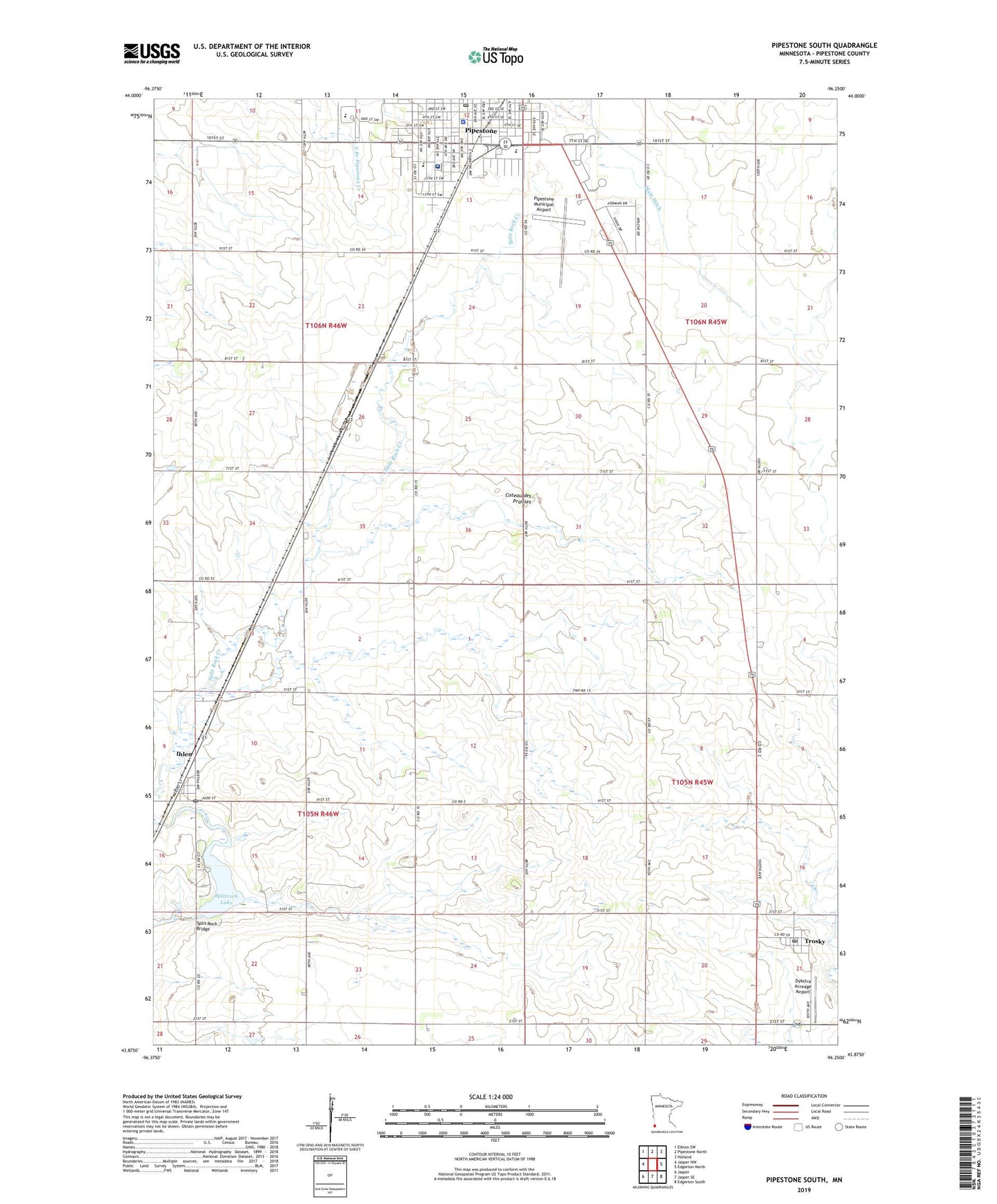 Pipestone South Minnesota US Topo Map Image