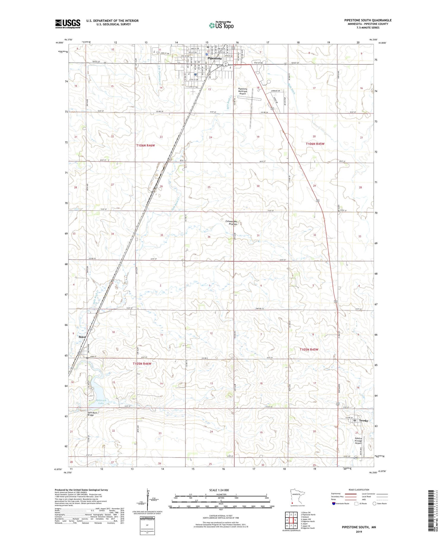 Pipestone South Minnesota US Topo Map Image