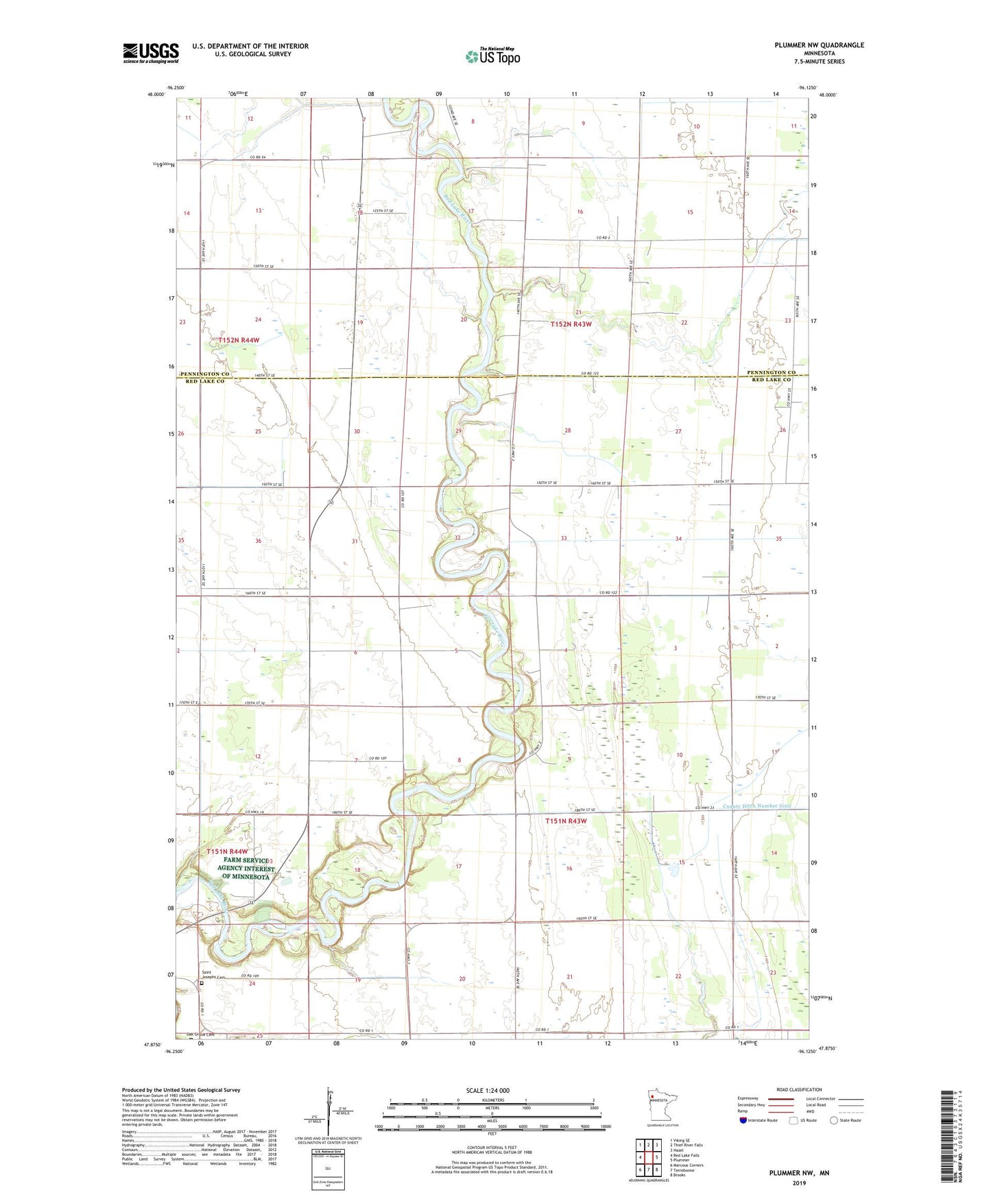 Plummer NW Minnesota US Topo Map Image
