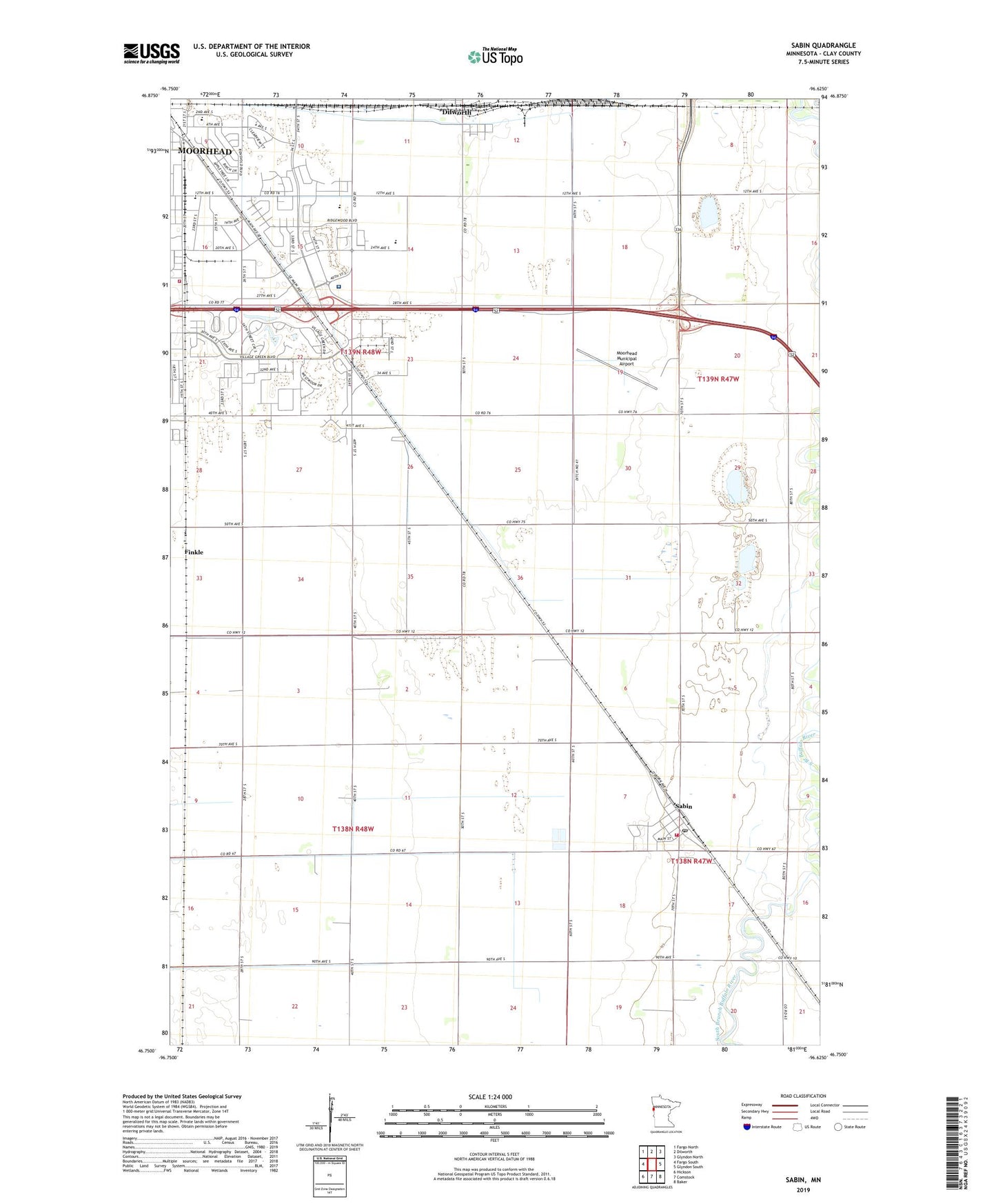 Sabin Minnesota US Topo Map Image