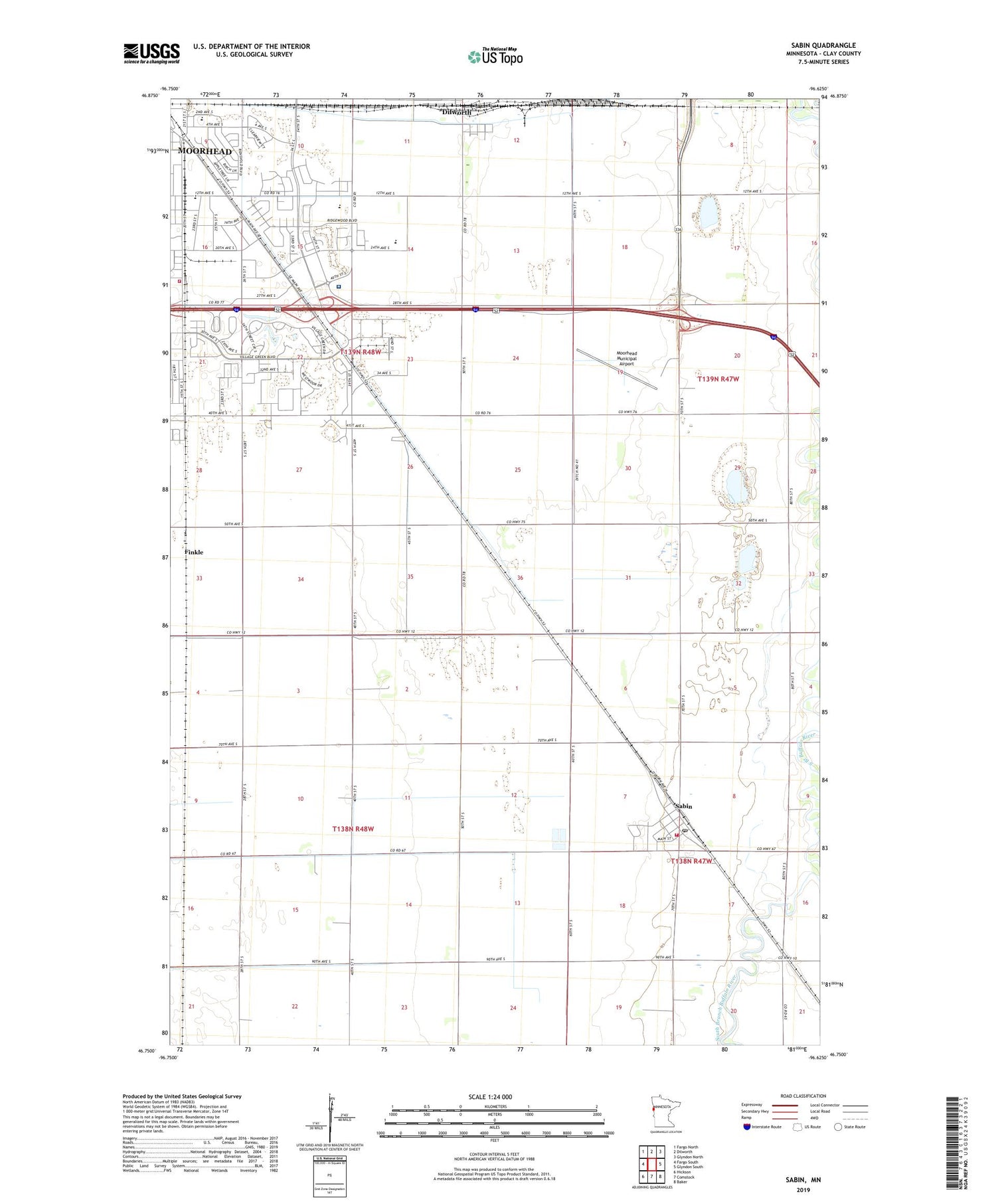 Sabin Minnesota US Topo Map Image