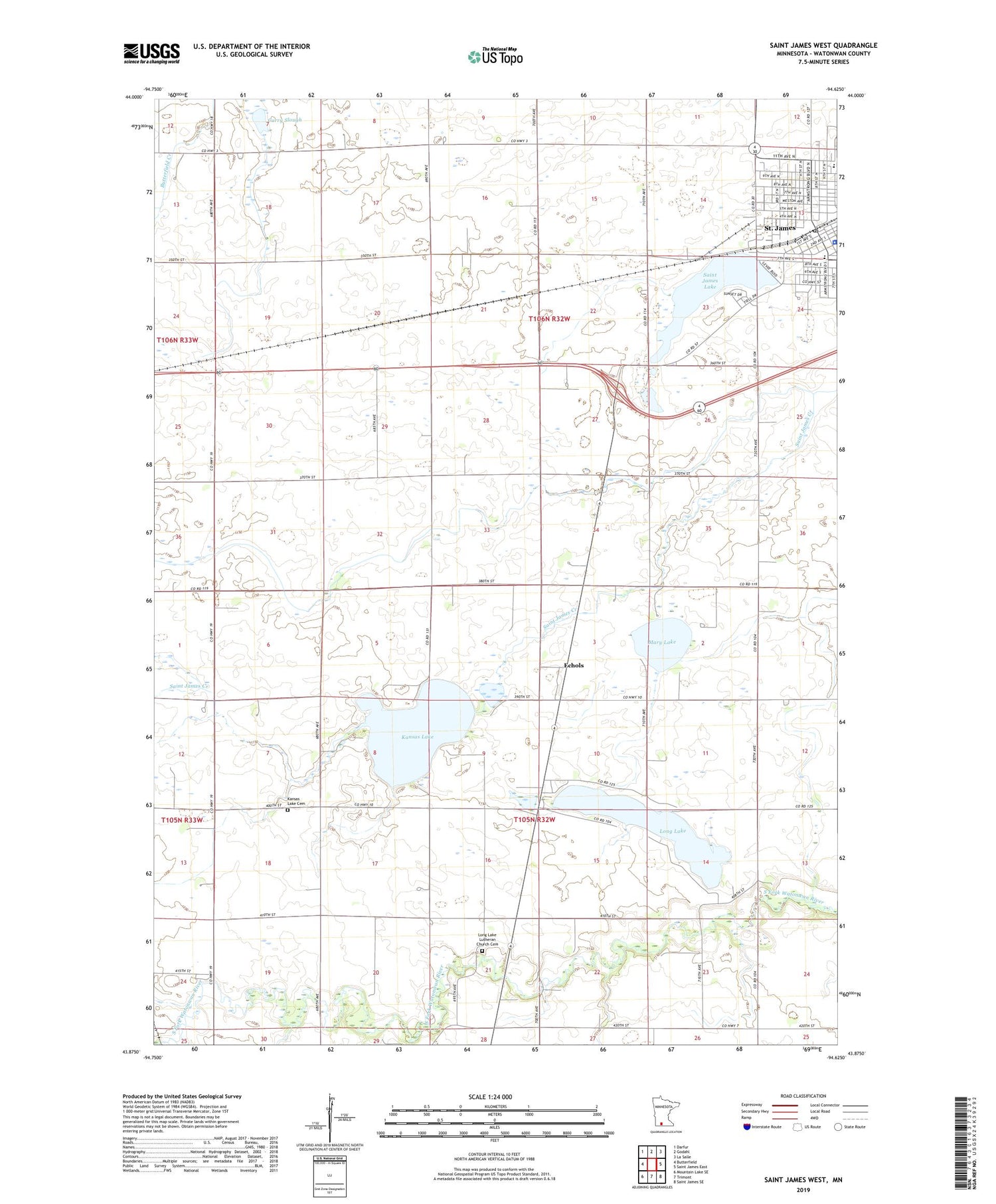 Saint James West Minnesota US Topo Map Image