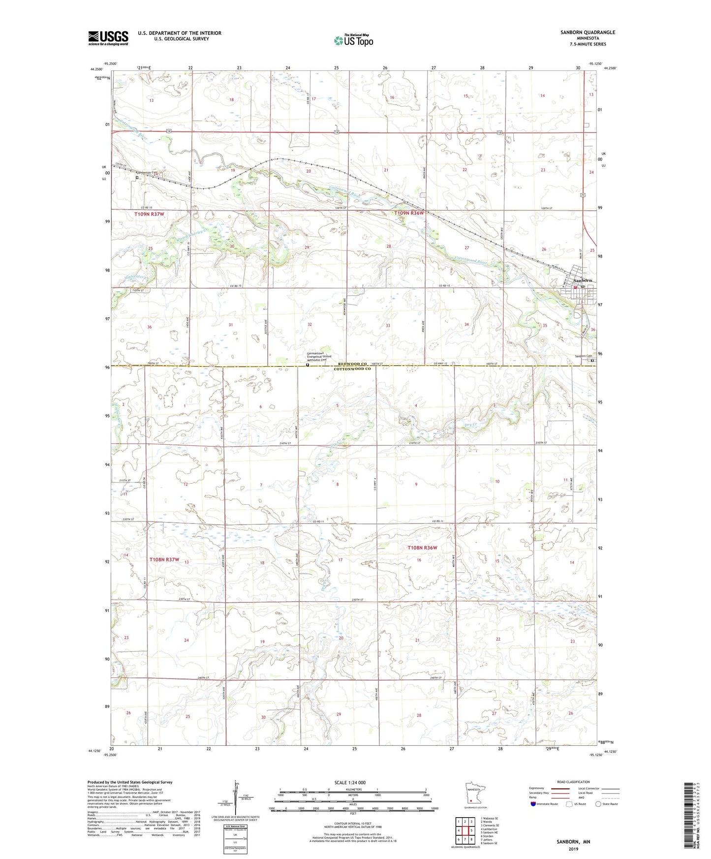 Sanborn Minnesota US Topo Map Image