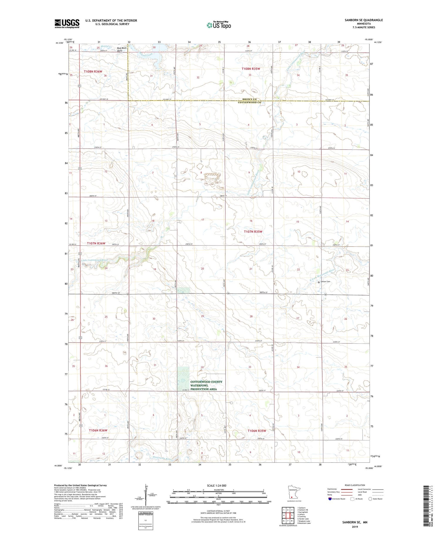 Sanborn SE Minnesota US Topo Map Image