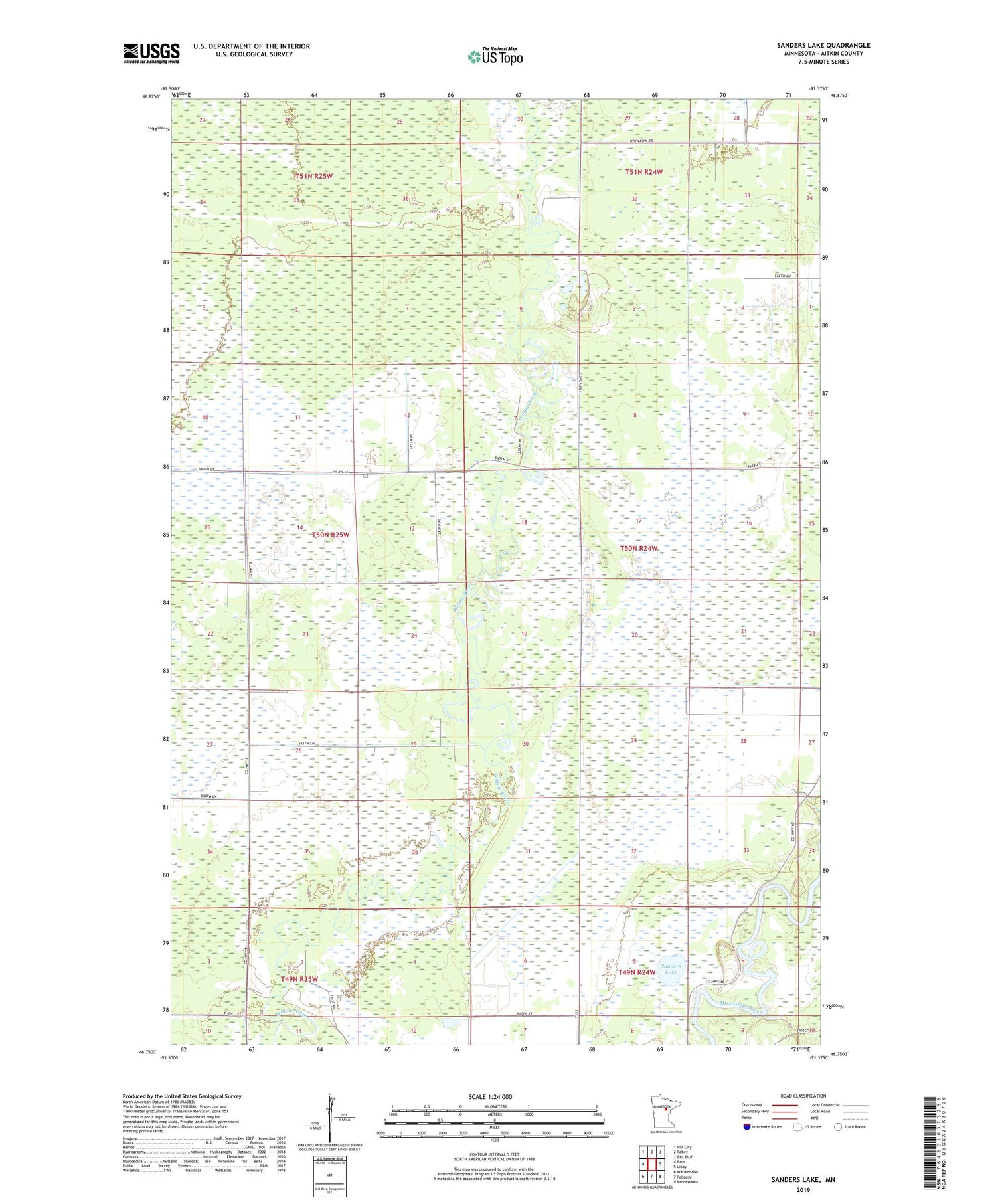 Sanders Lake Minnesota US Topo Map Image