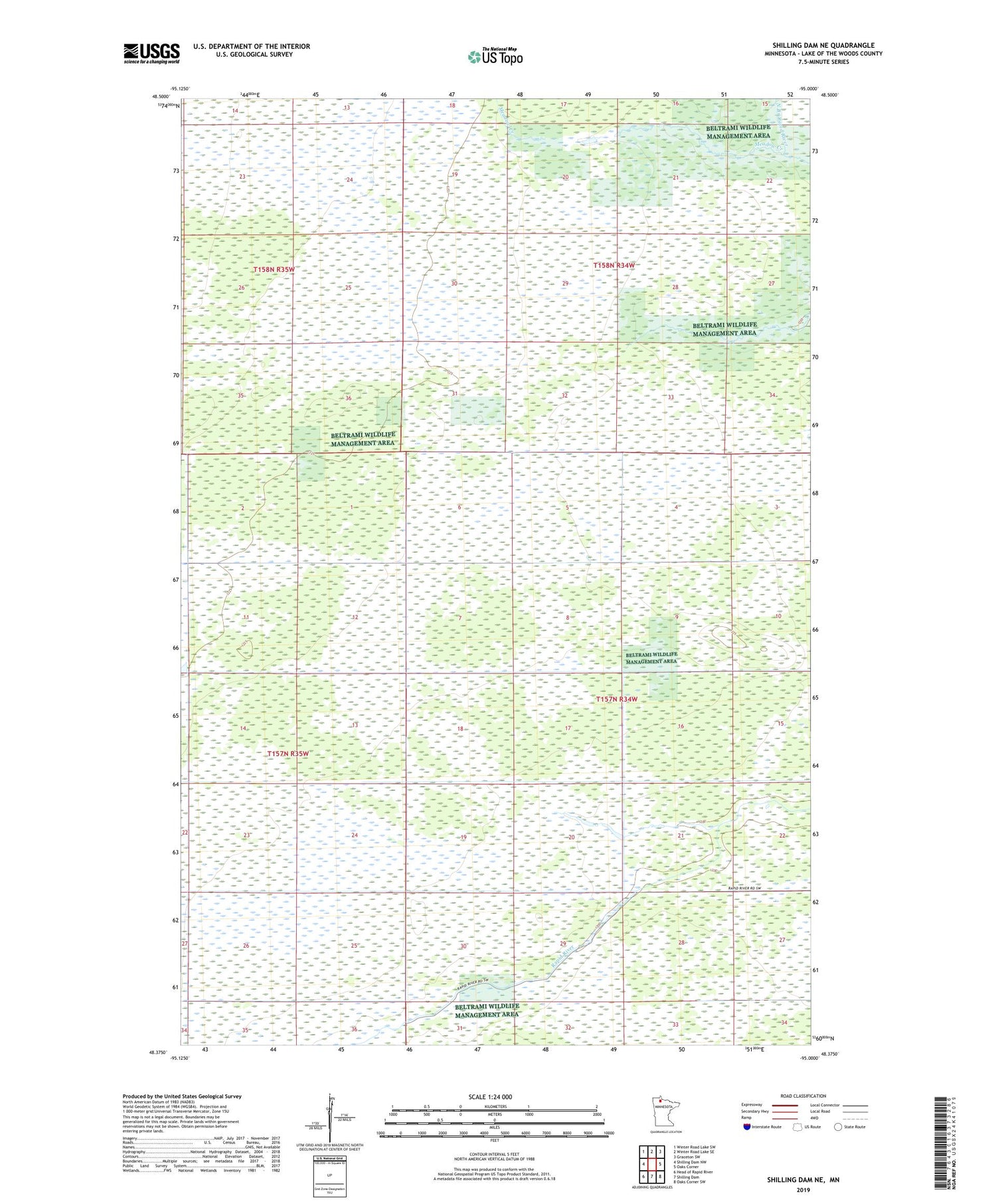 Shilling Dam NE Minnesota US Topo Map Image