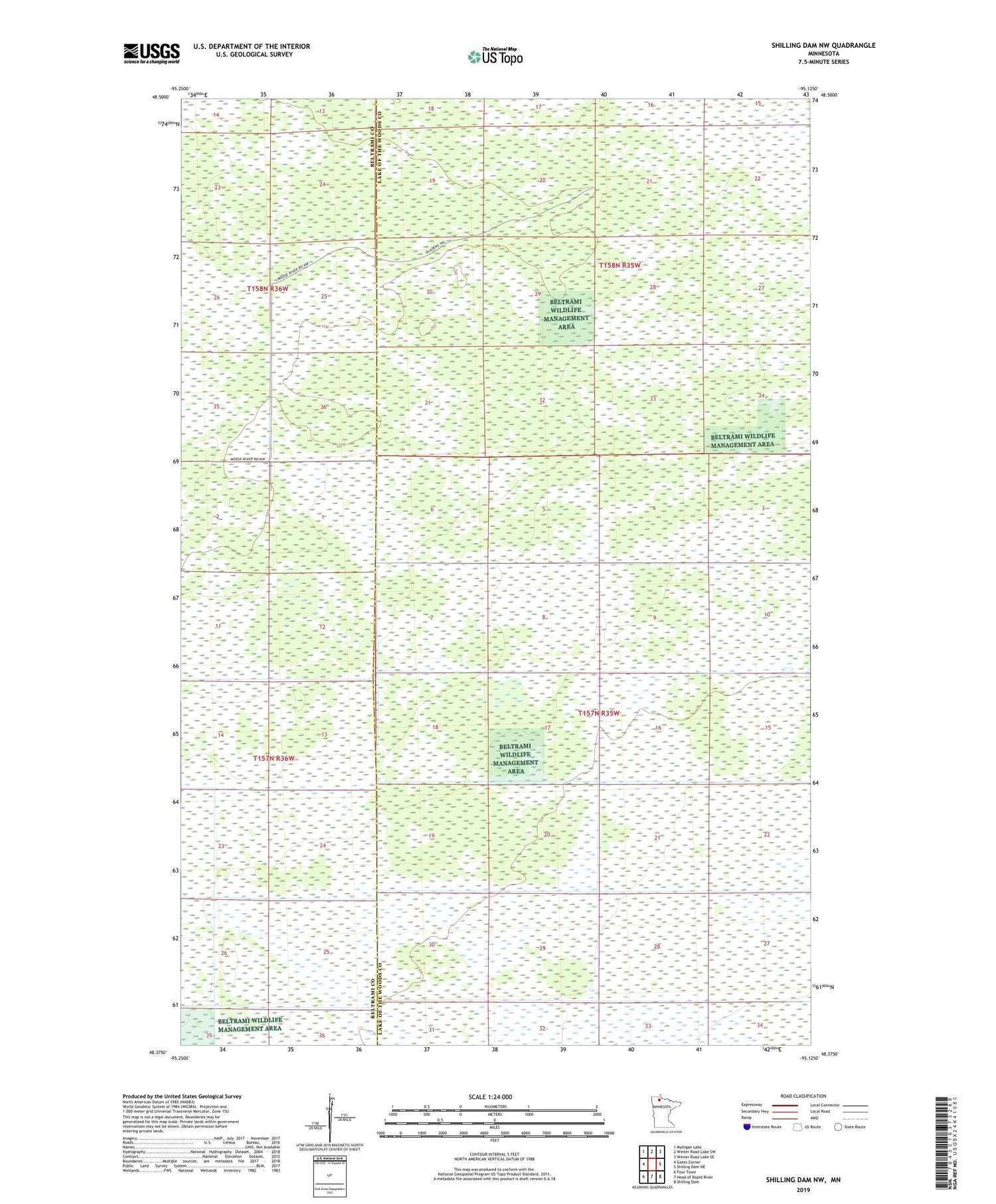 Shilling Dam NW Minnesota US Topo Map Image