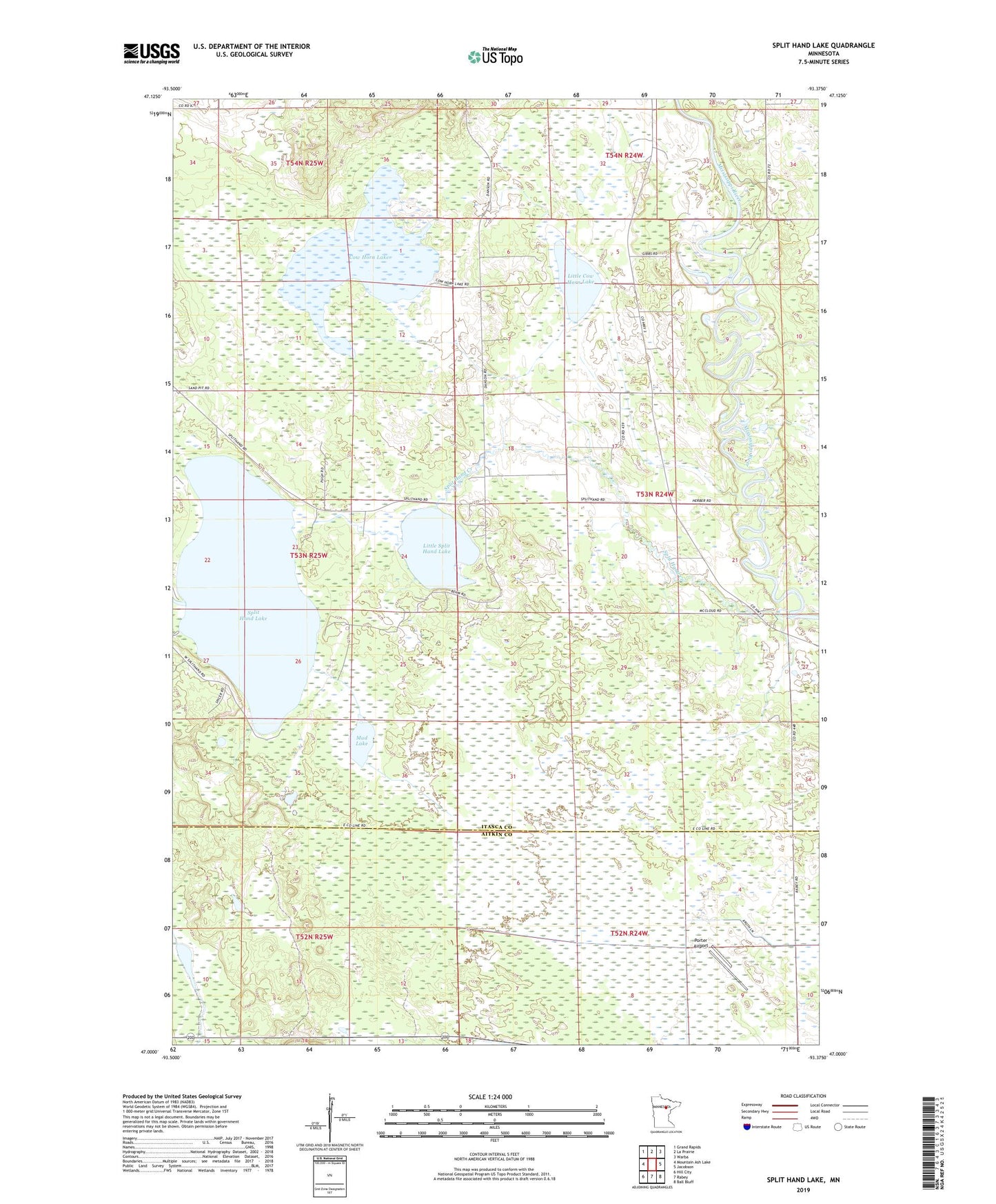 Split Hand Lake Minnesota US Topo Map Image
