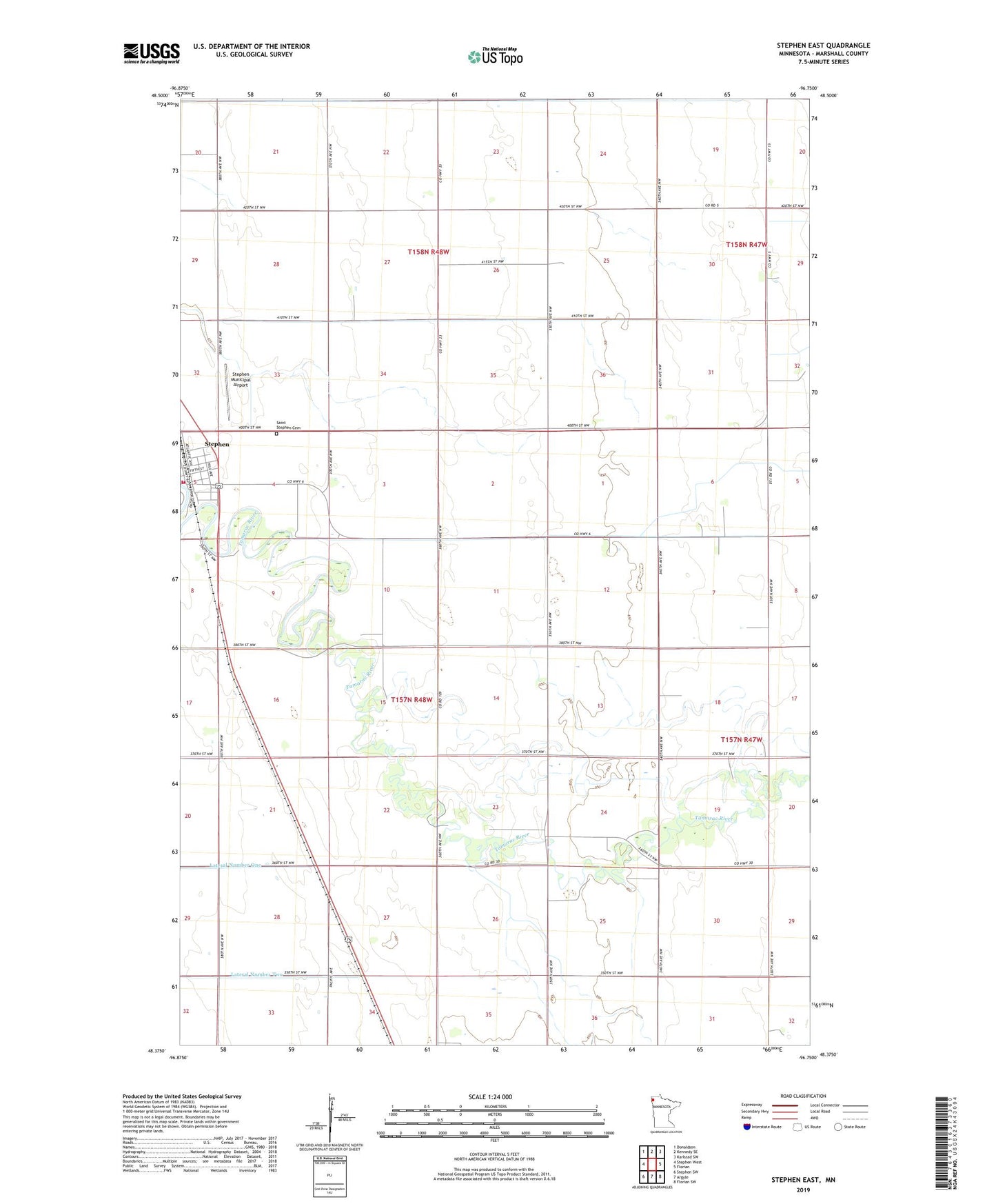Stephen East Minnesota US Topo Map Image