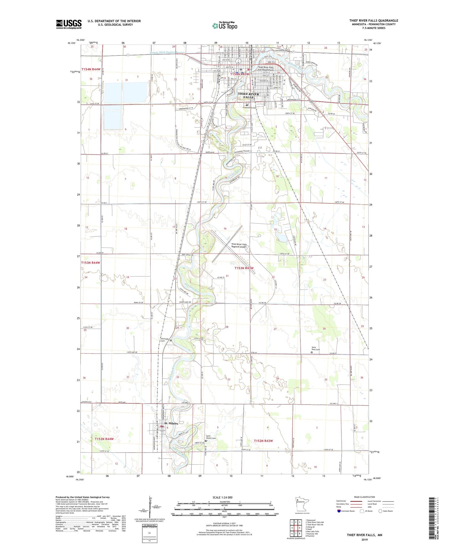 Thief River Falls Minnesota US Topo Map Image