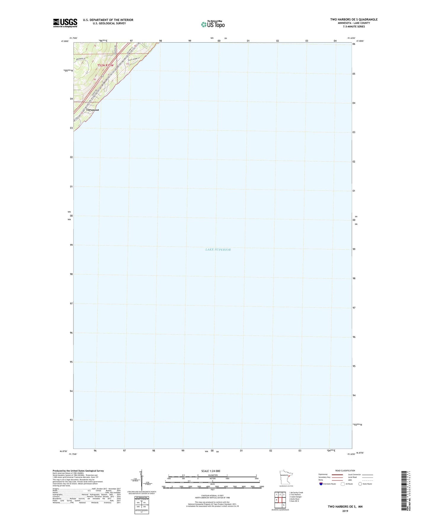 Two Harbors OE S Minnesota US Topo Map Image