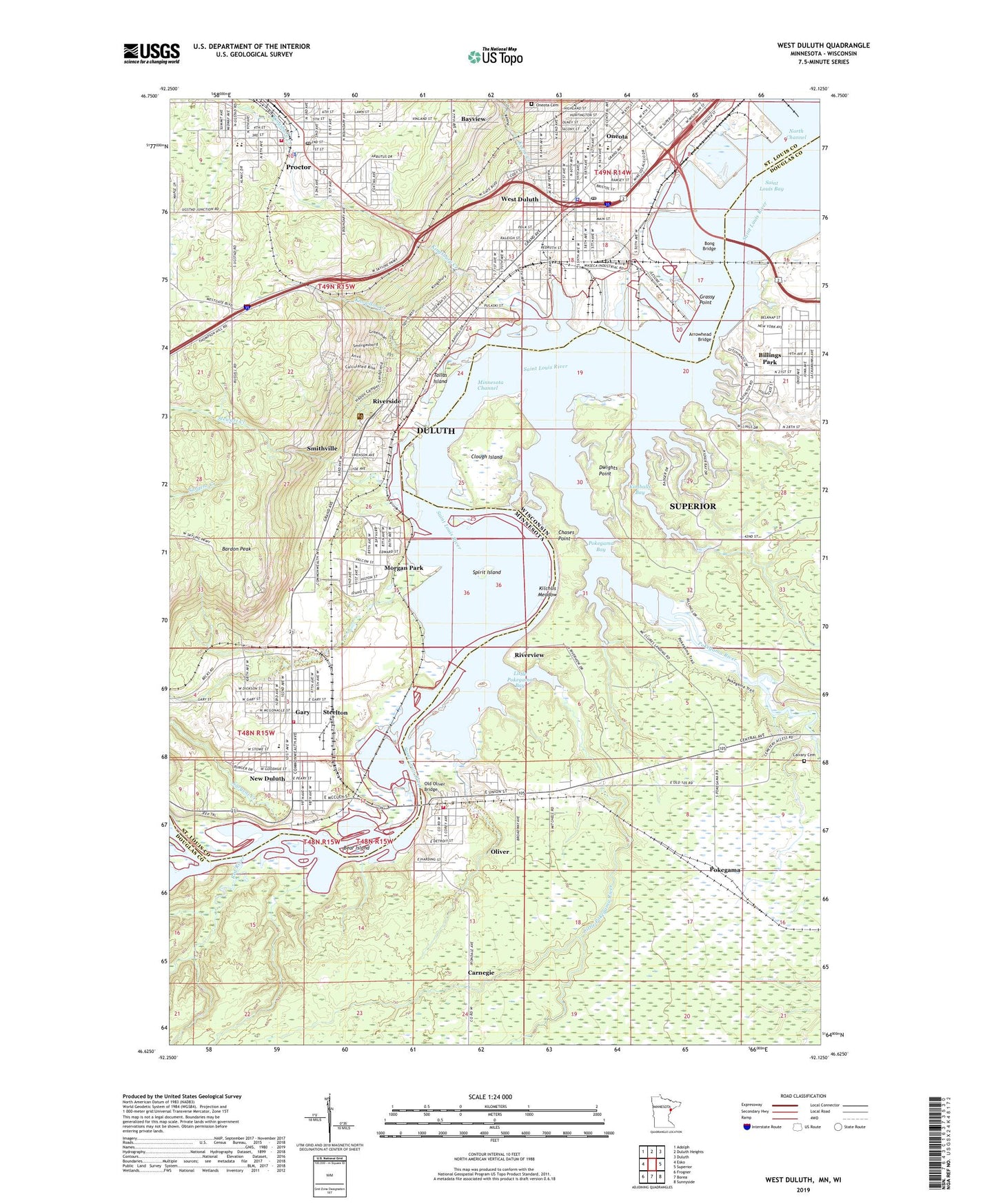 West Duluth Minnesota US Topo Map Image