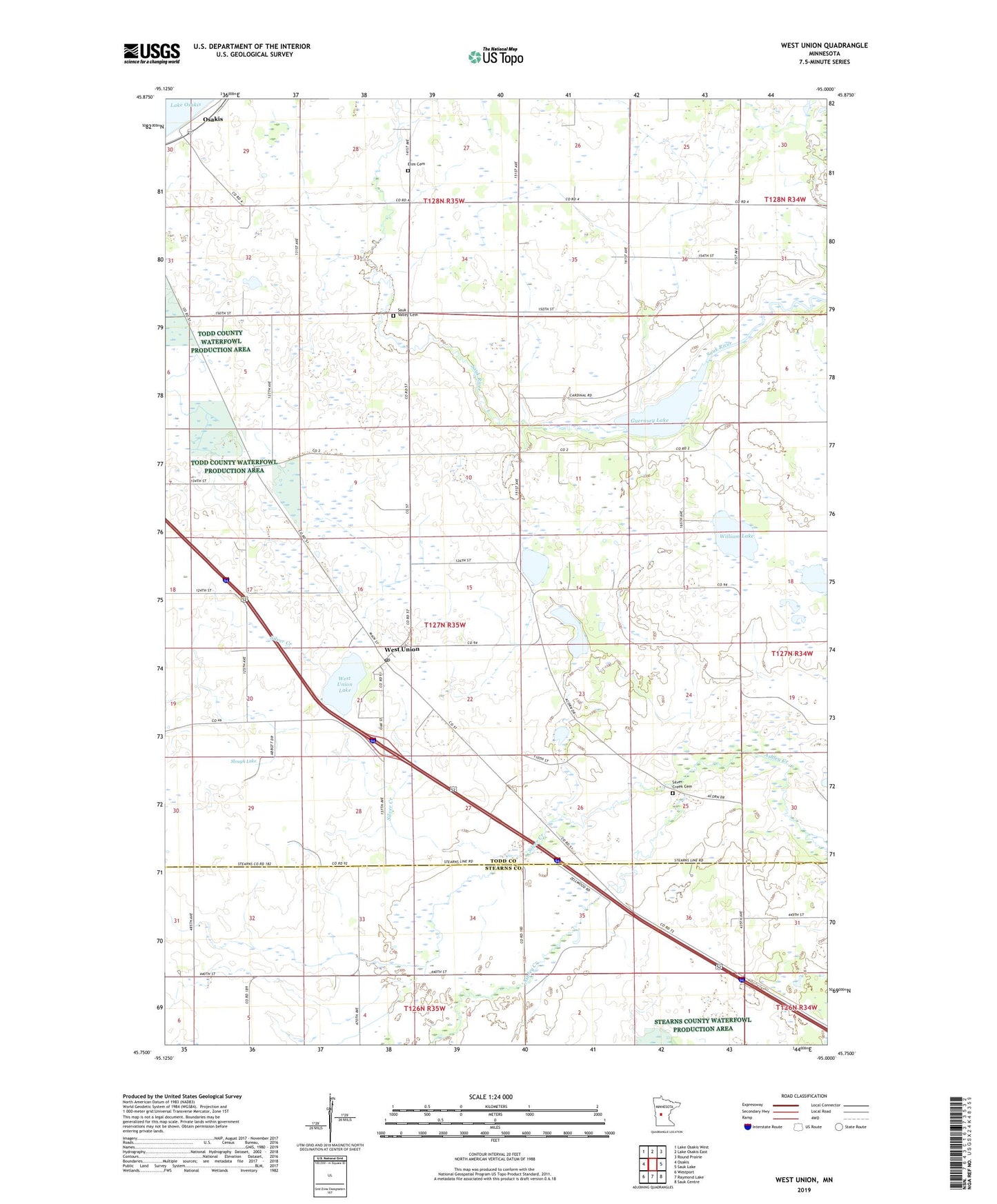 West Union Minnesota US Topo Map Image
