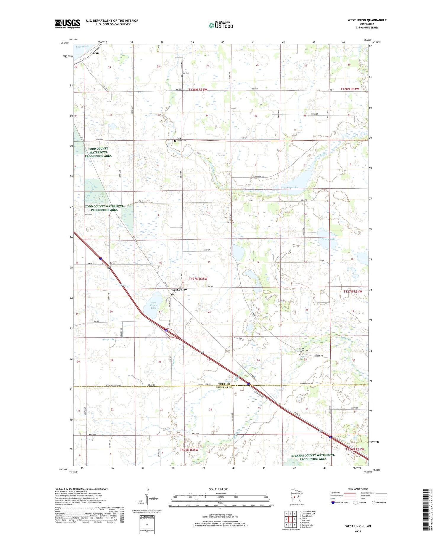 West Union Minnesota US Topo Map Image