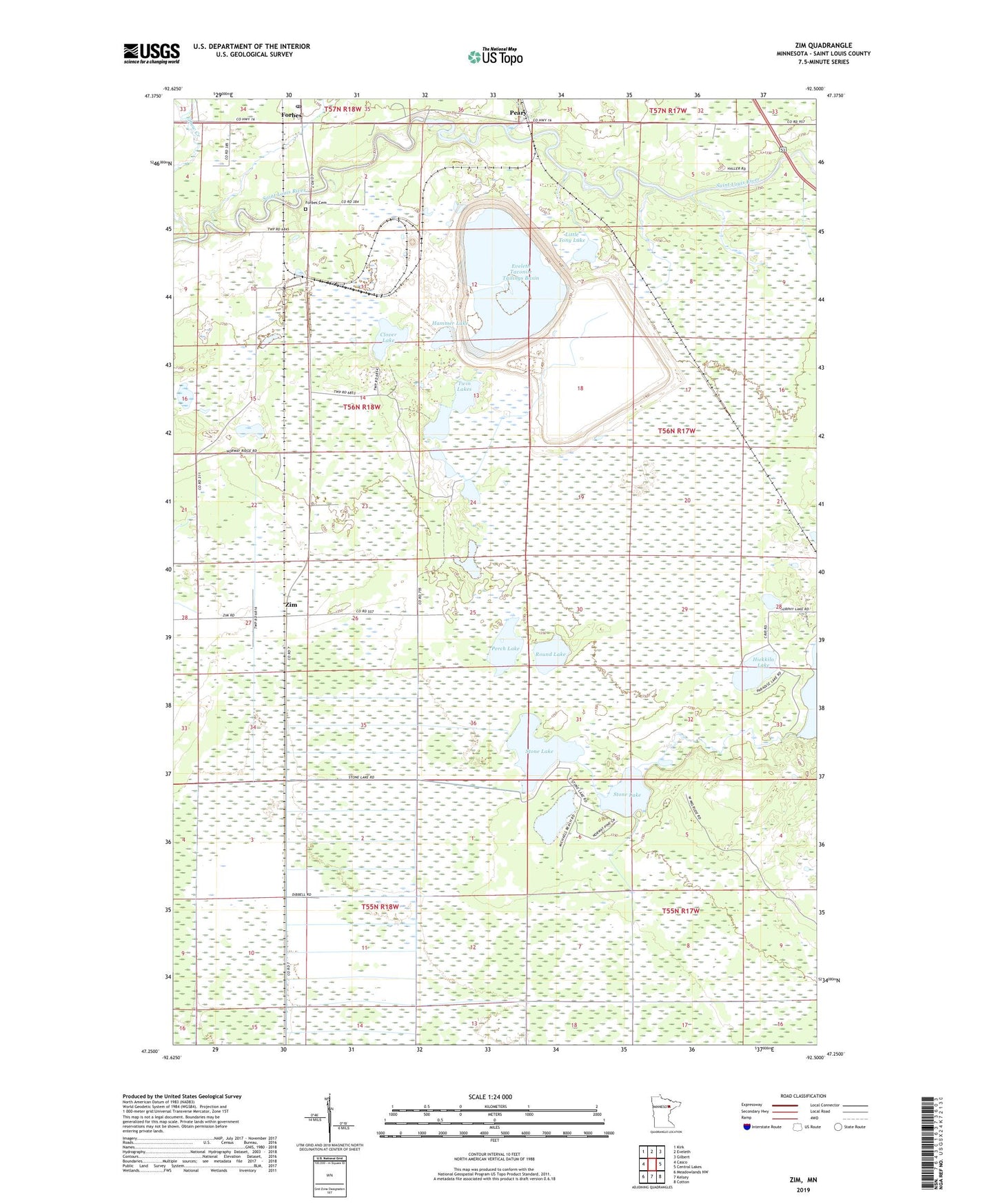 Zim Minnesota US Topo Map Image