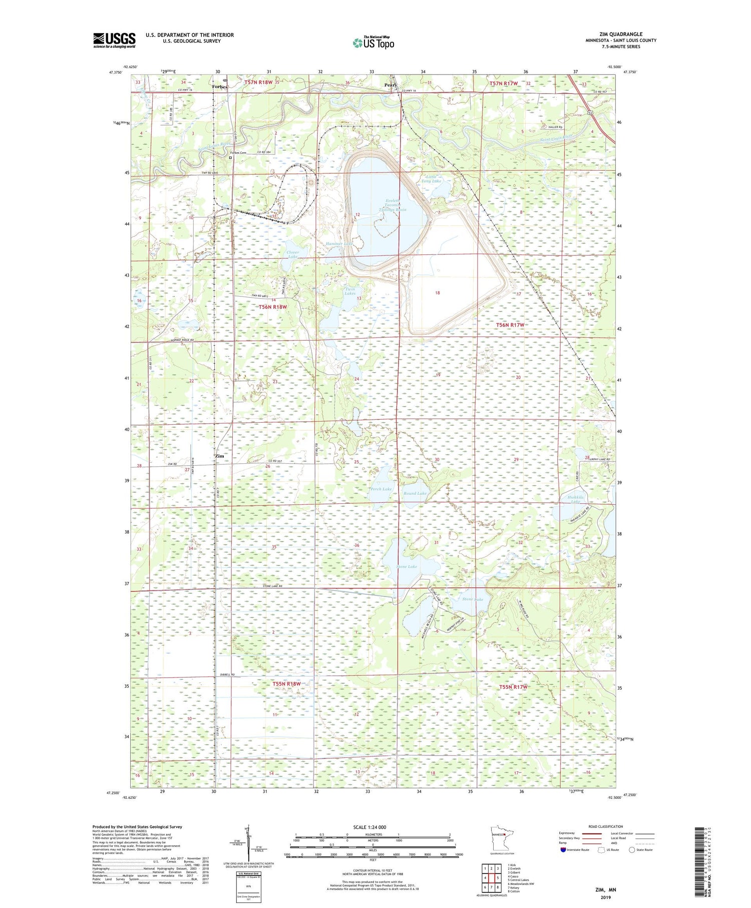 Zim Minnesota US Topo Map Image
