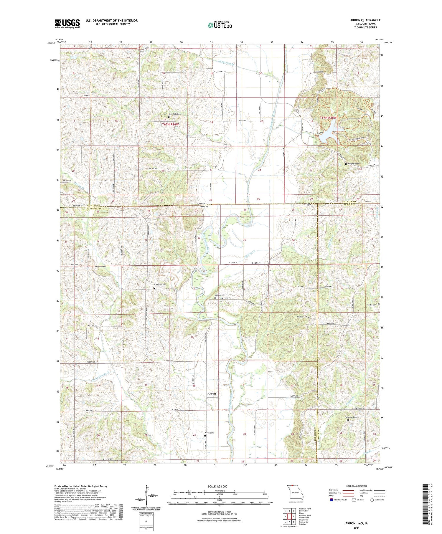 Akron Missouri US Topo Map Image
