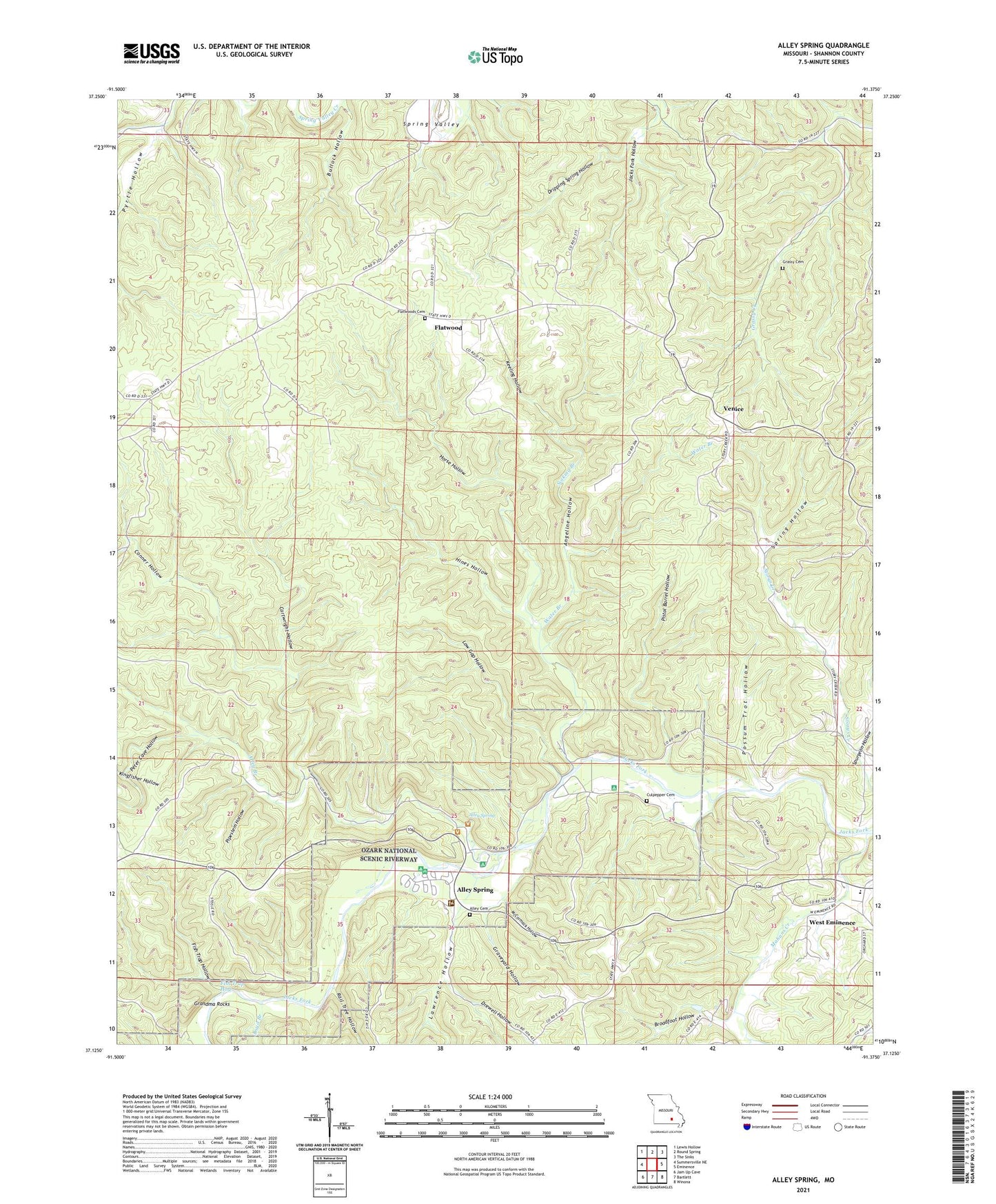 Alley Spring Missouri US Topo Map Image
