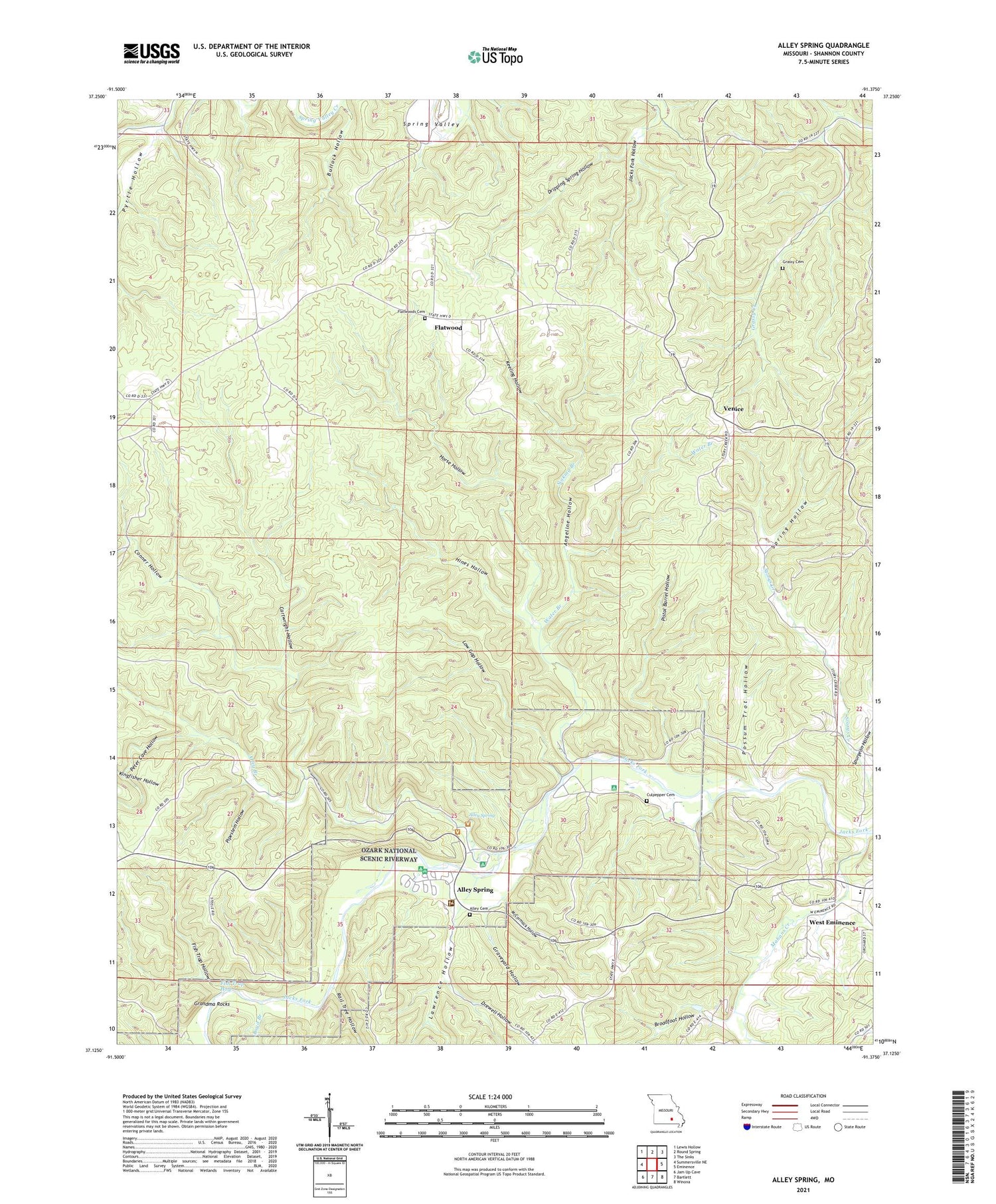 Alley Spring Missouri US Topo Map Image
