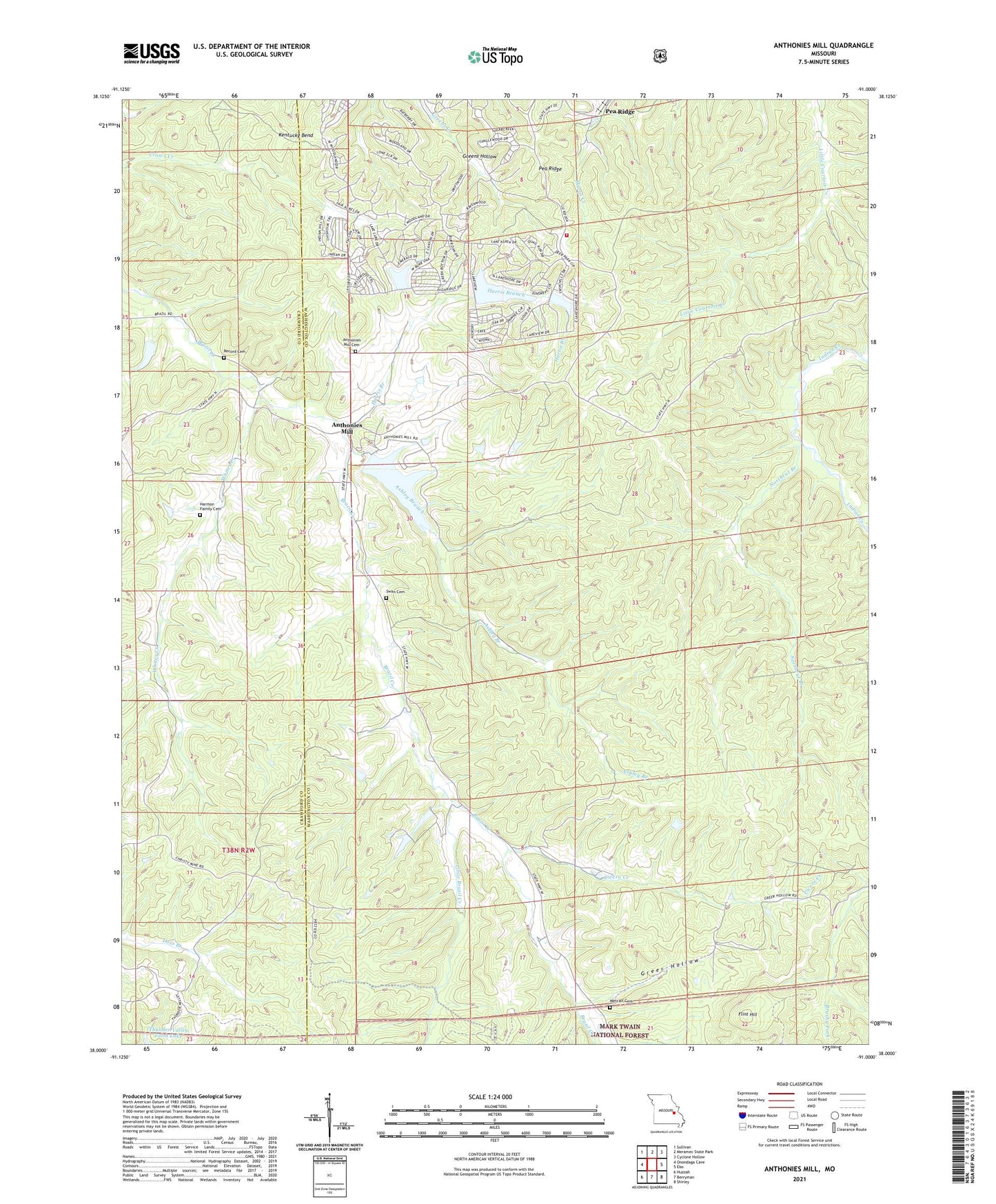 Anthonies Mill Missouri US Topo Map Image