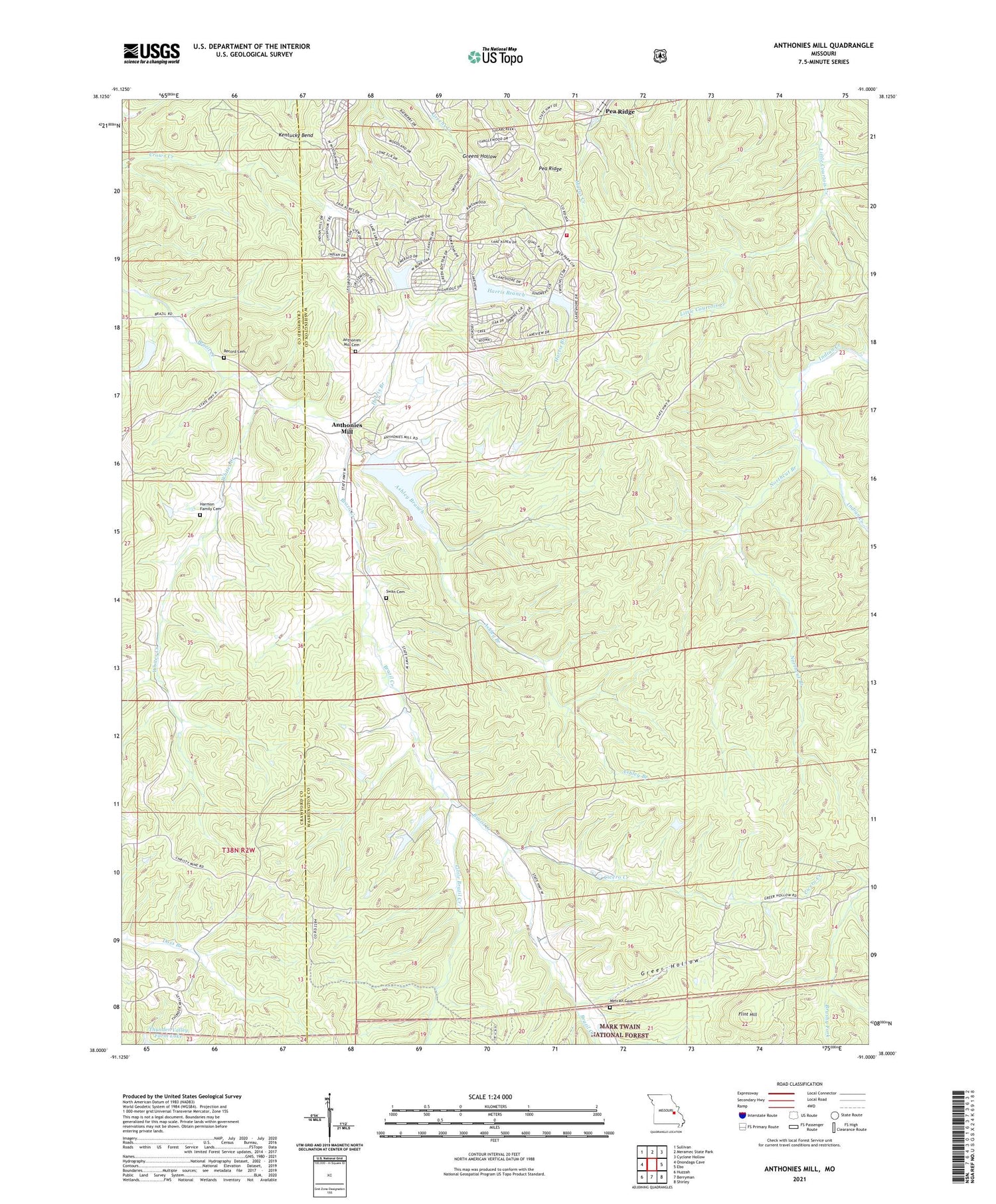 Anthonies Mill Missouri US Topo Map Image