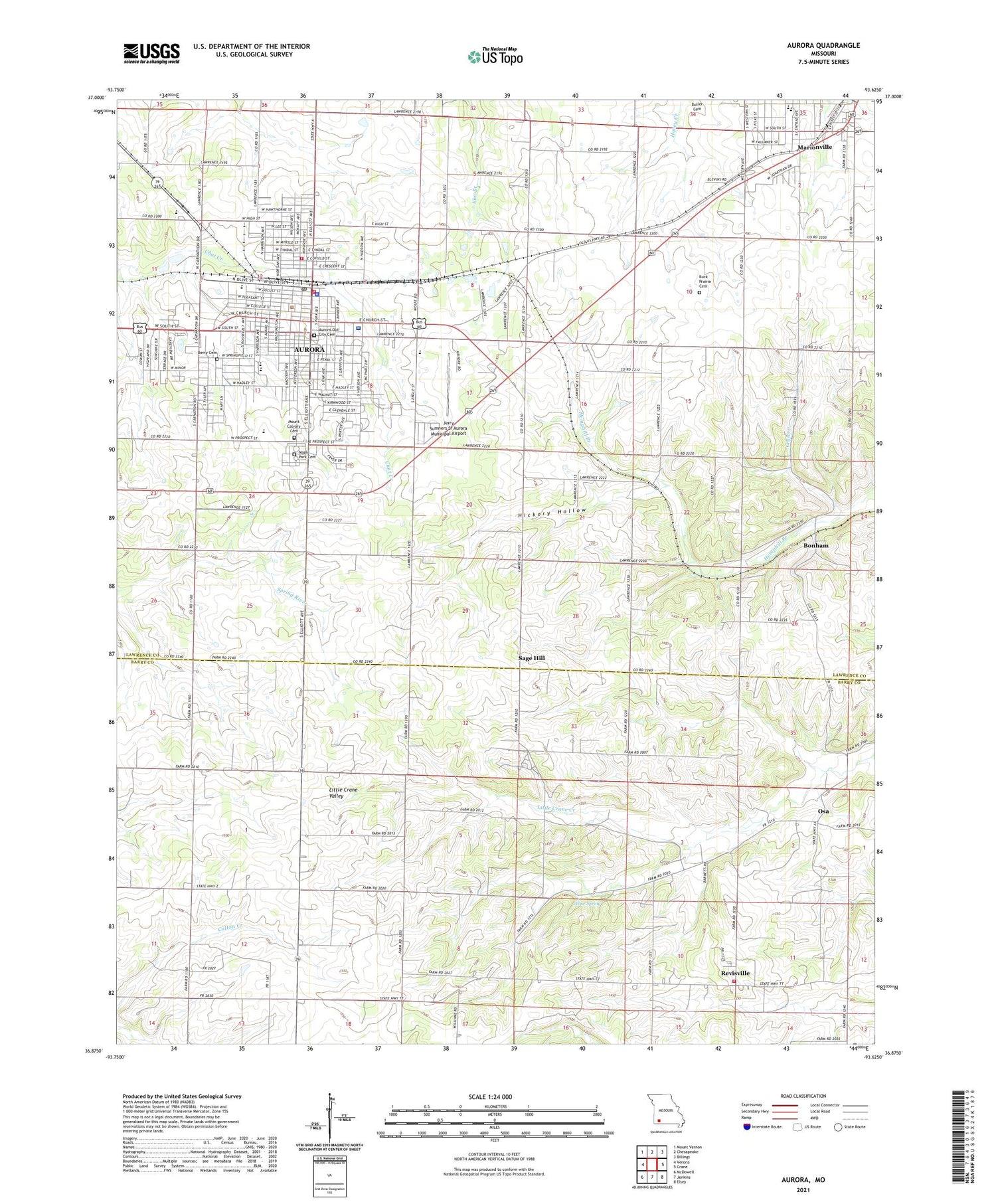 Aurora Missouri US Topo Map Image