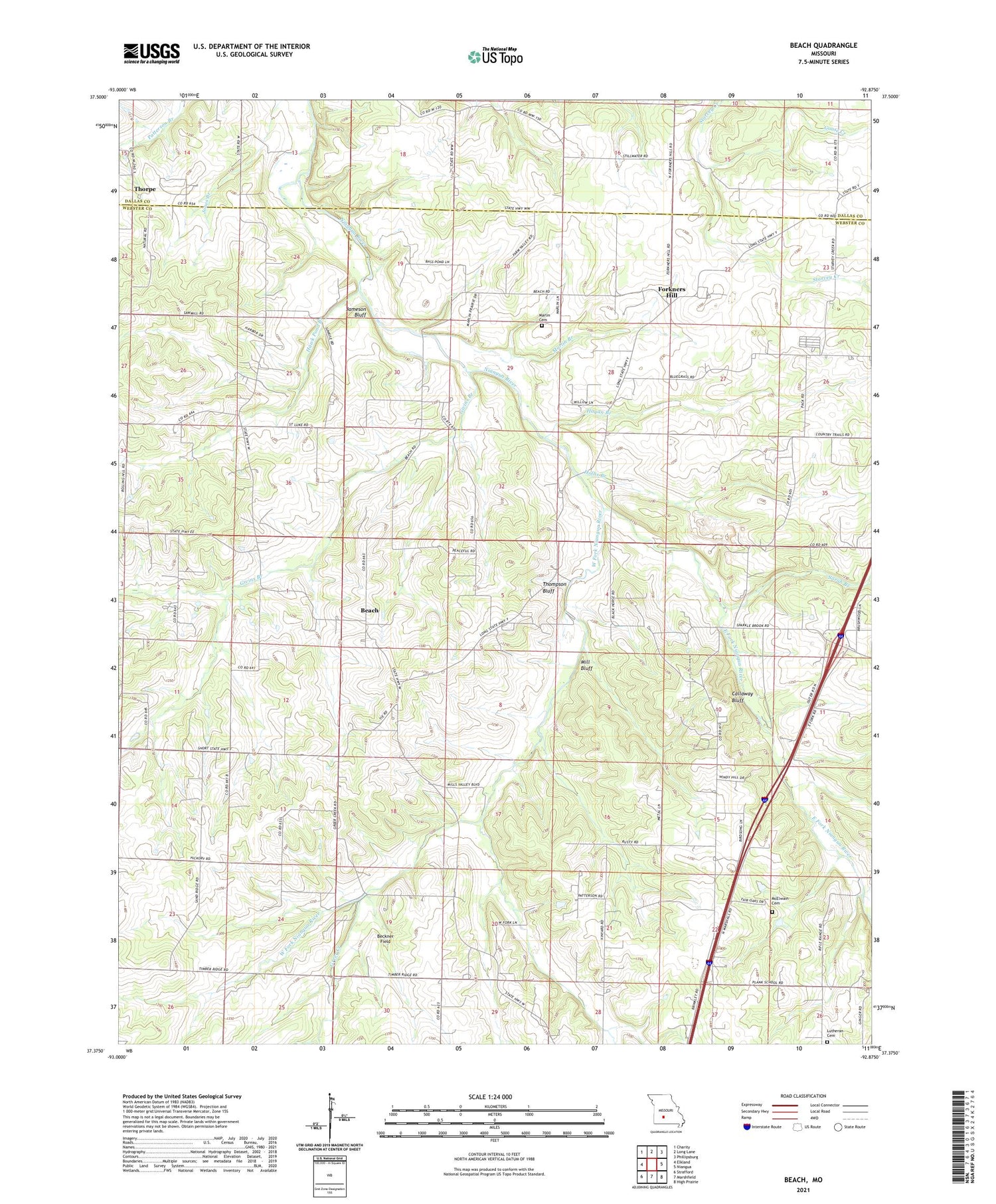 Beach Missouri US Topo Map Image