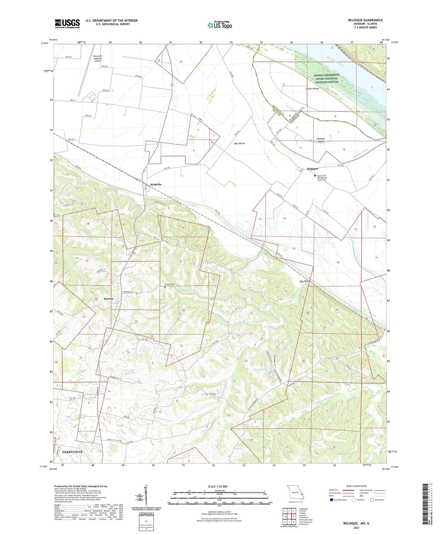 Belgique Missouri US Topo Map Image