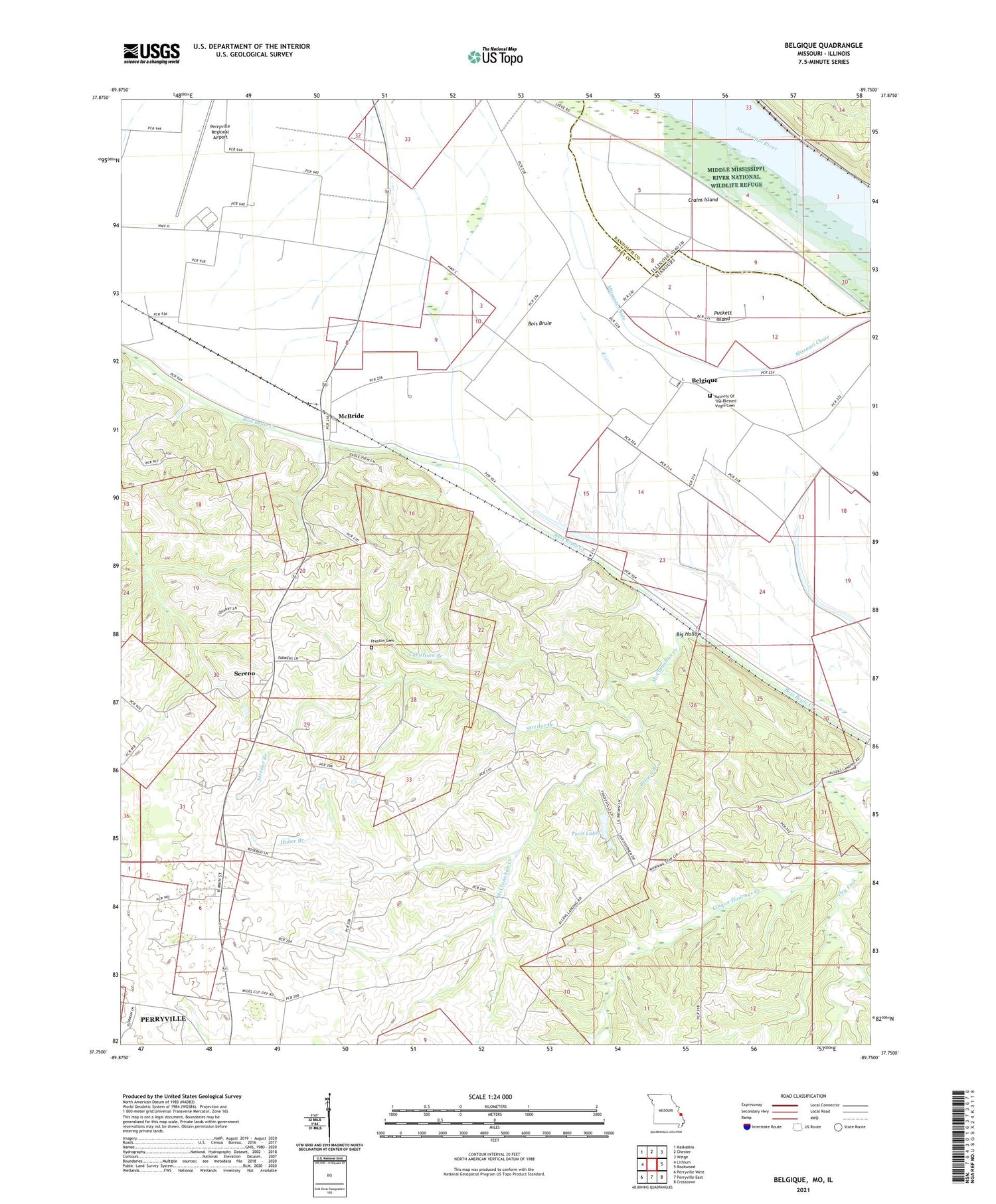 Belgique Missouri US Topo Map Image