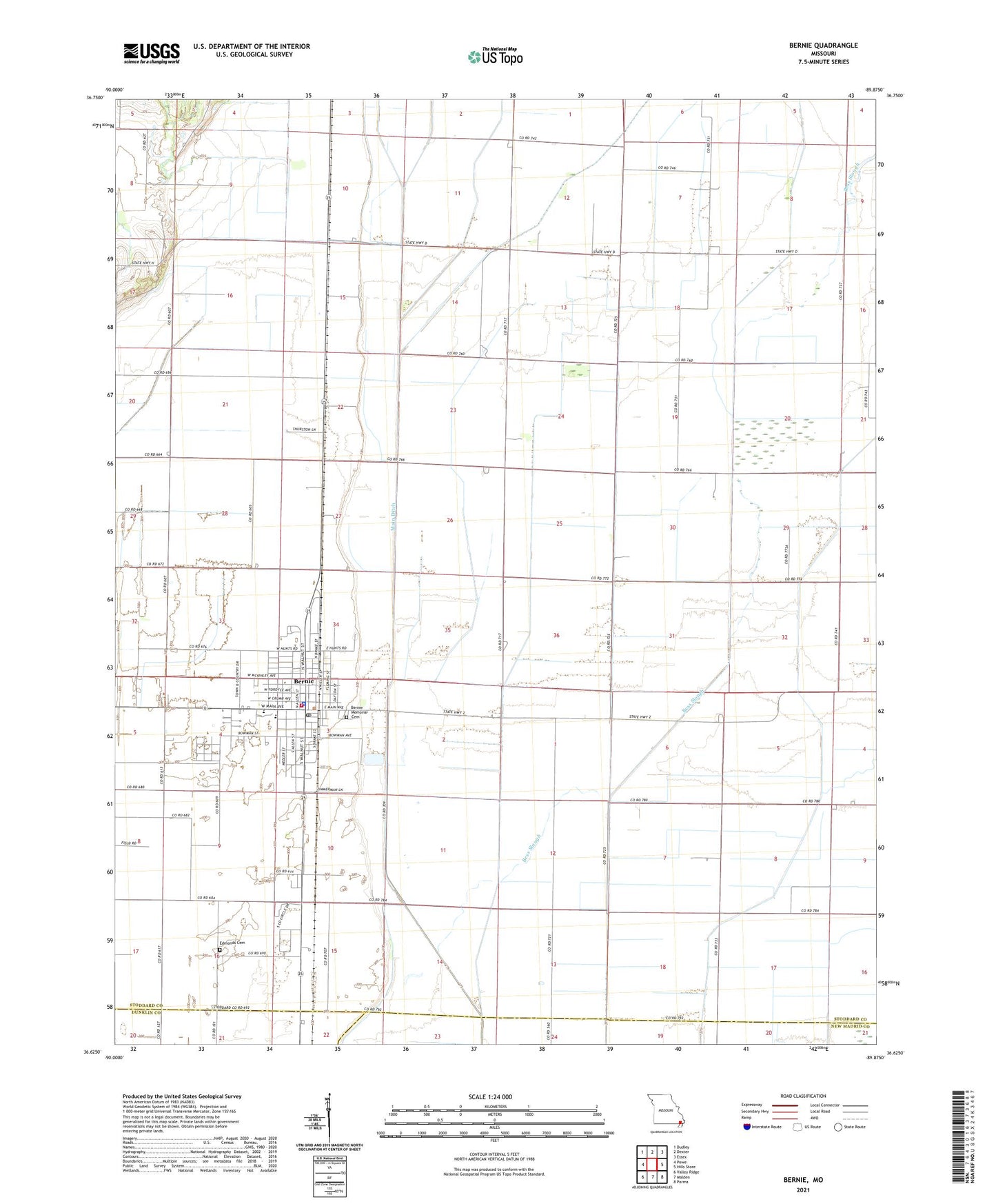Bernie Missouri US Topo Map Image