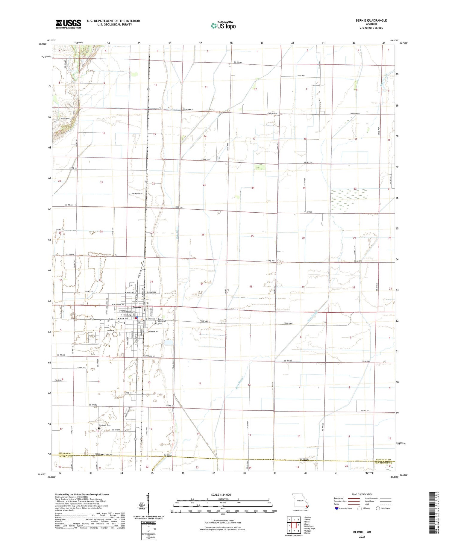 Bernie Missouri US Topo Map Image