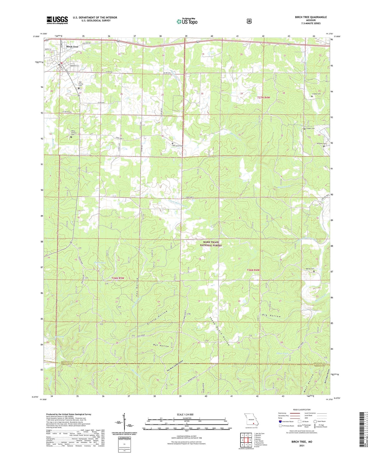 Birch Tree Missouri US Topo Map Image
