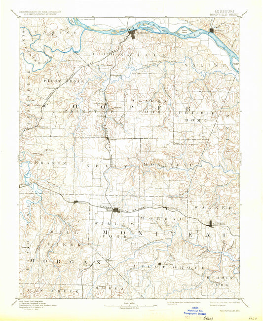 Historic 1888 Boonville Missouri 30'x30' Topo Map Image