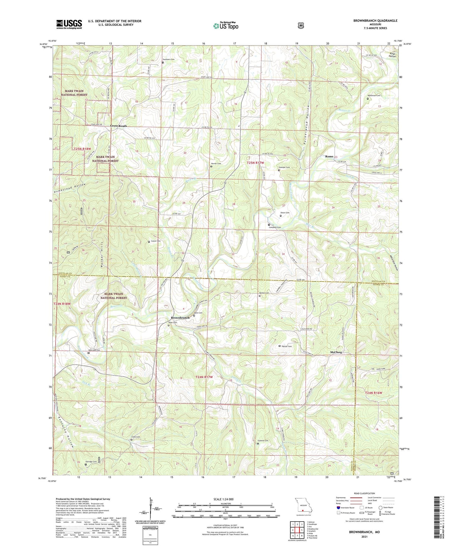 Brownbranch Missouri US Topo Map Image
