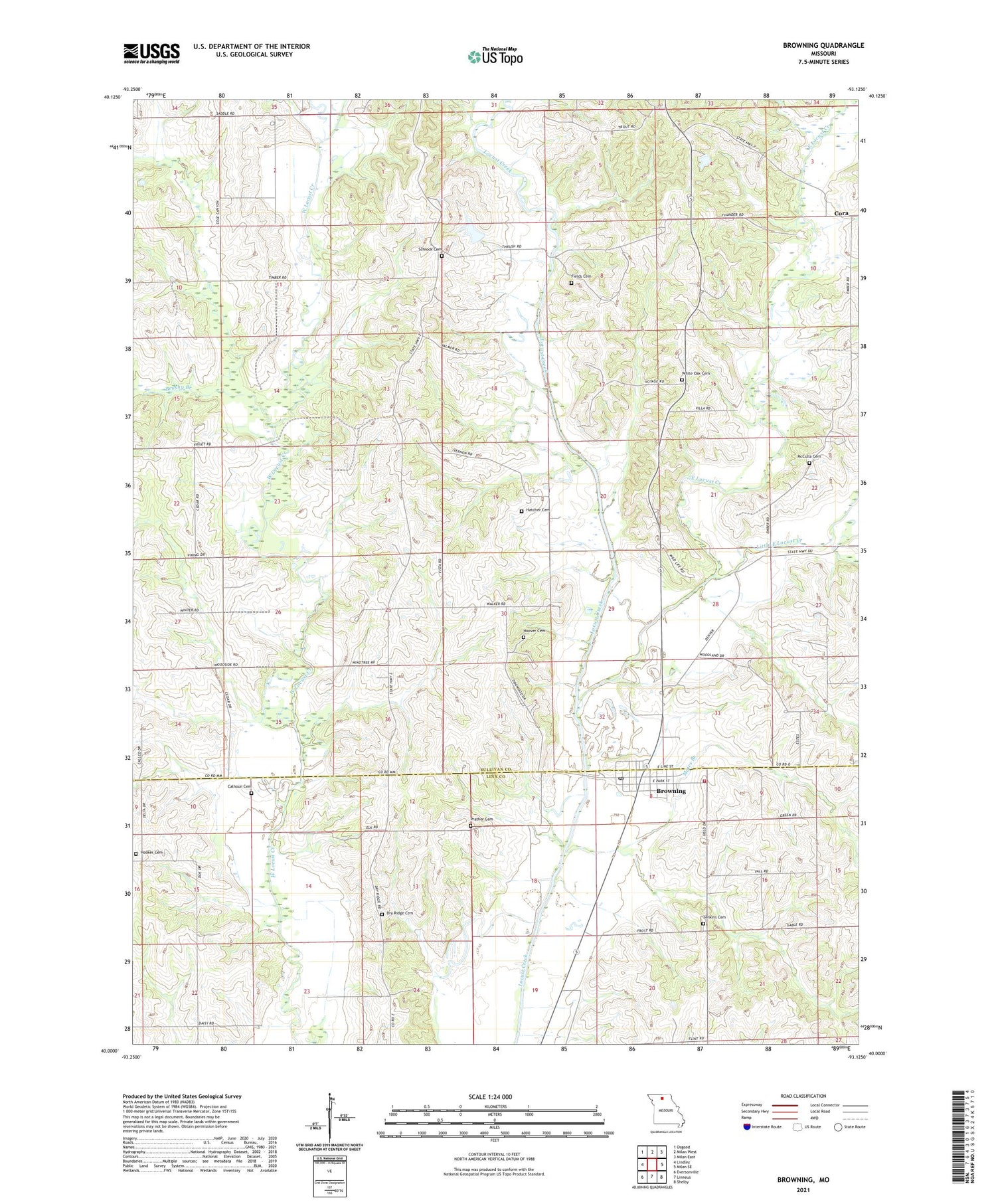 Browning Missouri US Topo Map Image